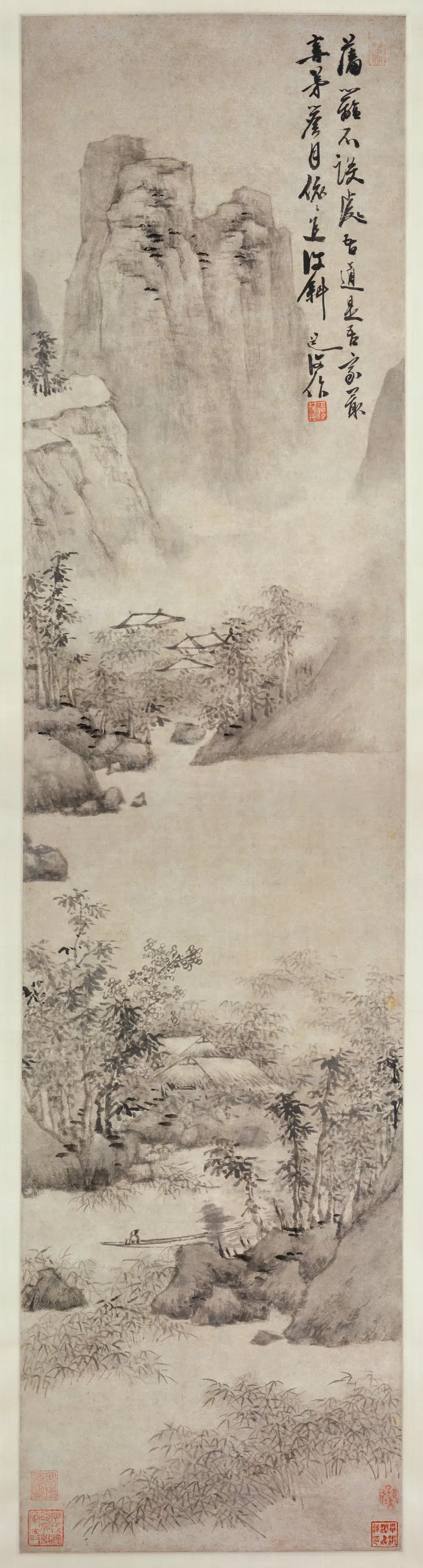 明朝【陈淳（道复）】《月下归舟图轴》
