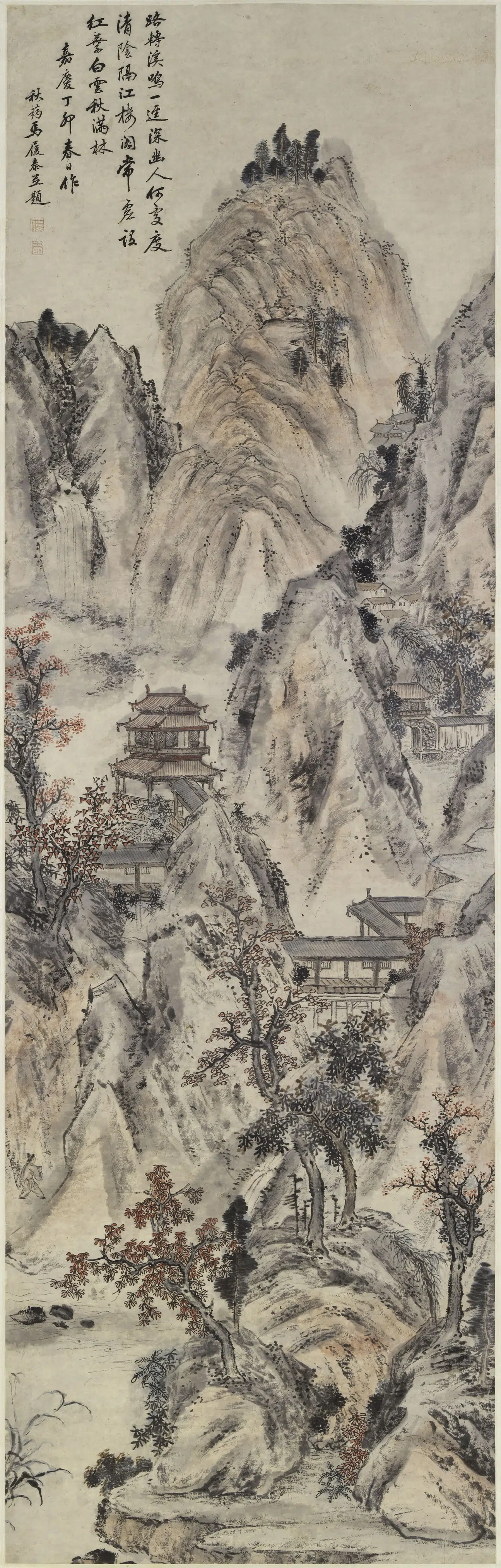 清代【马履泰】《秋山楼阁图轴》