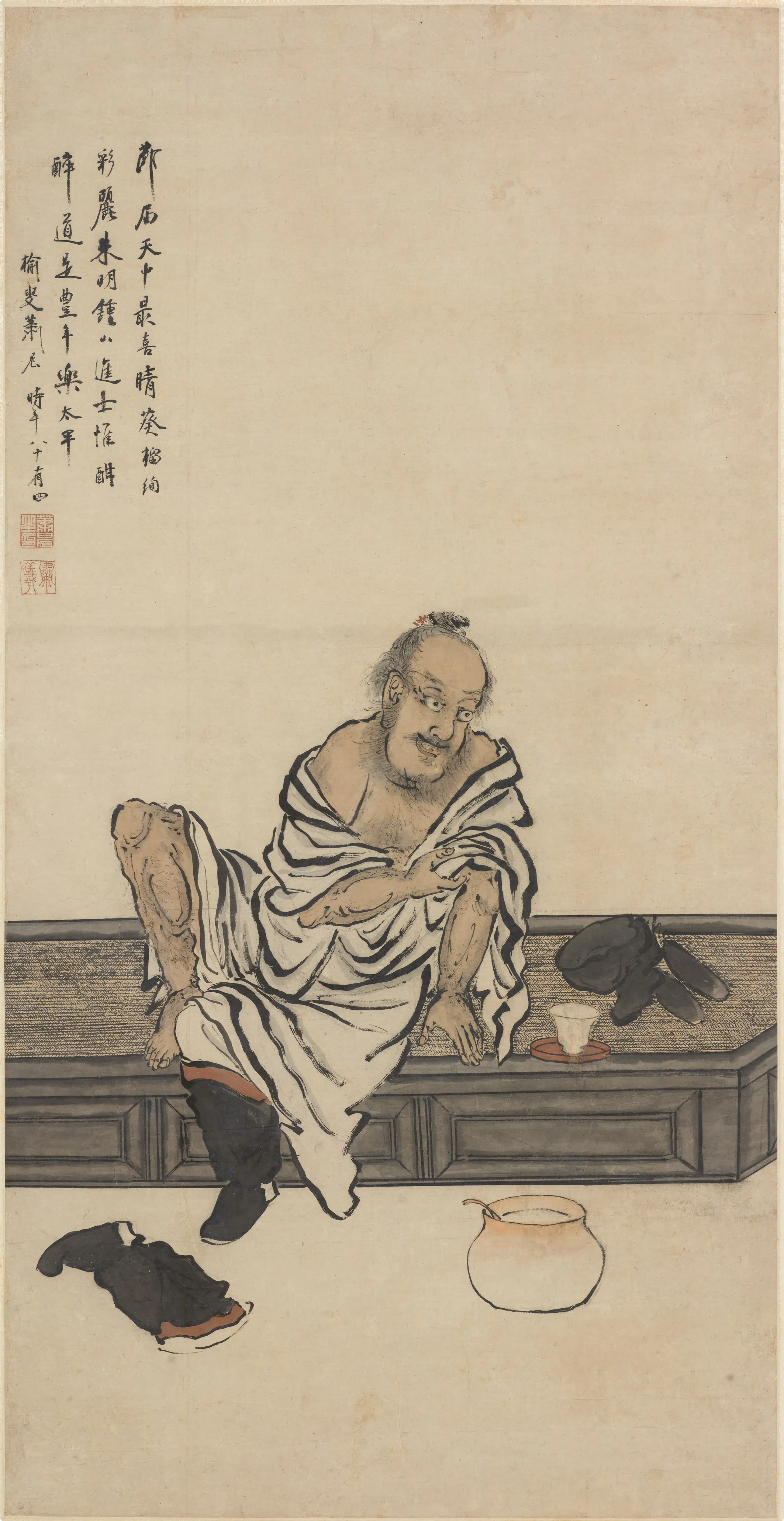 清代【萧晨】《醉钟馗图轴》