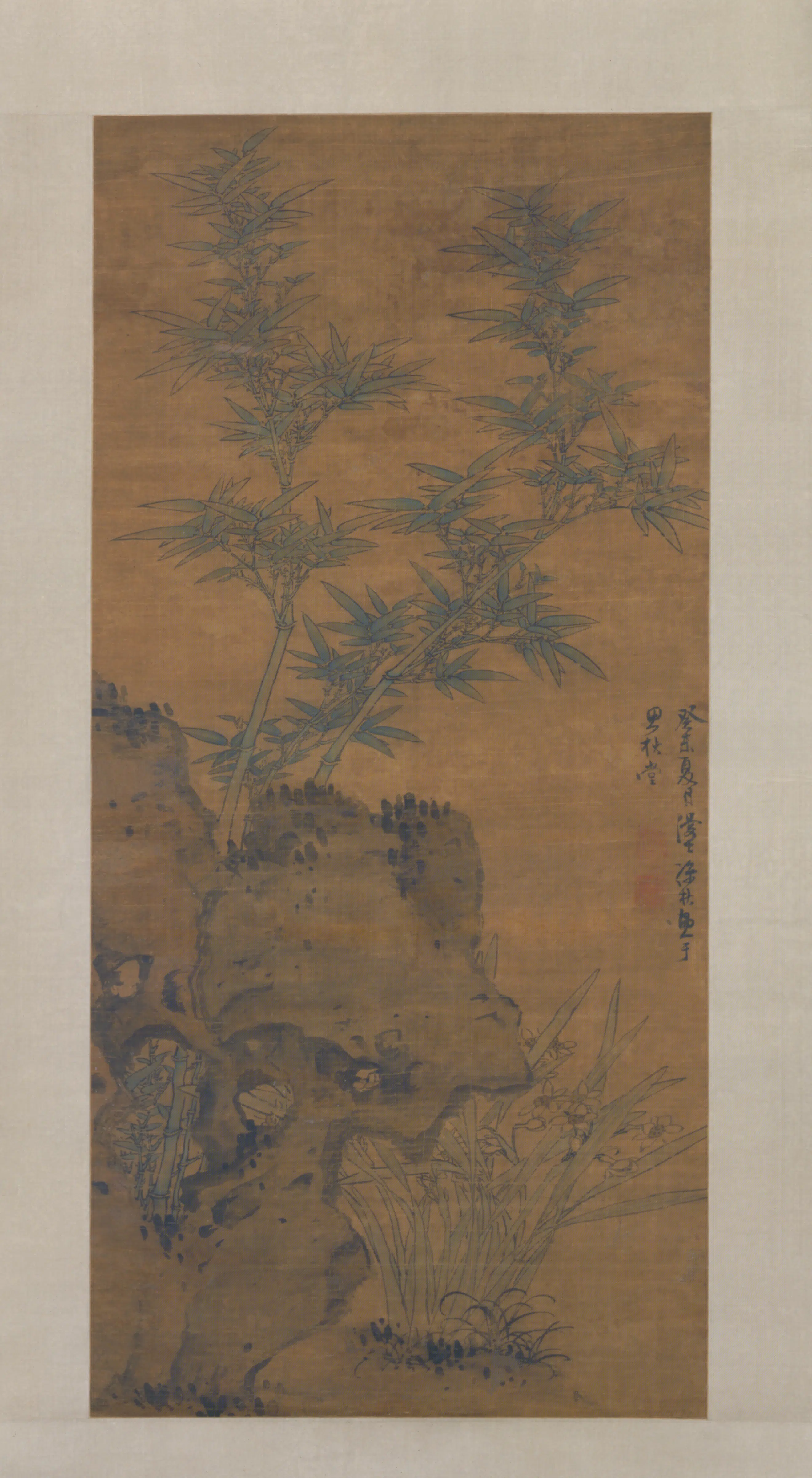 明朝【孙杕】《竹石水仙轴》