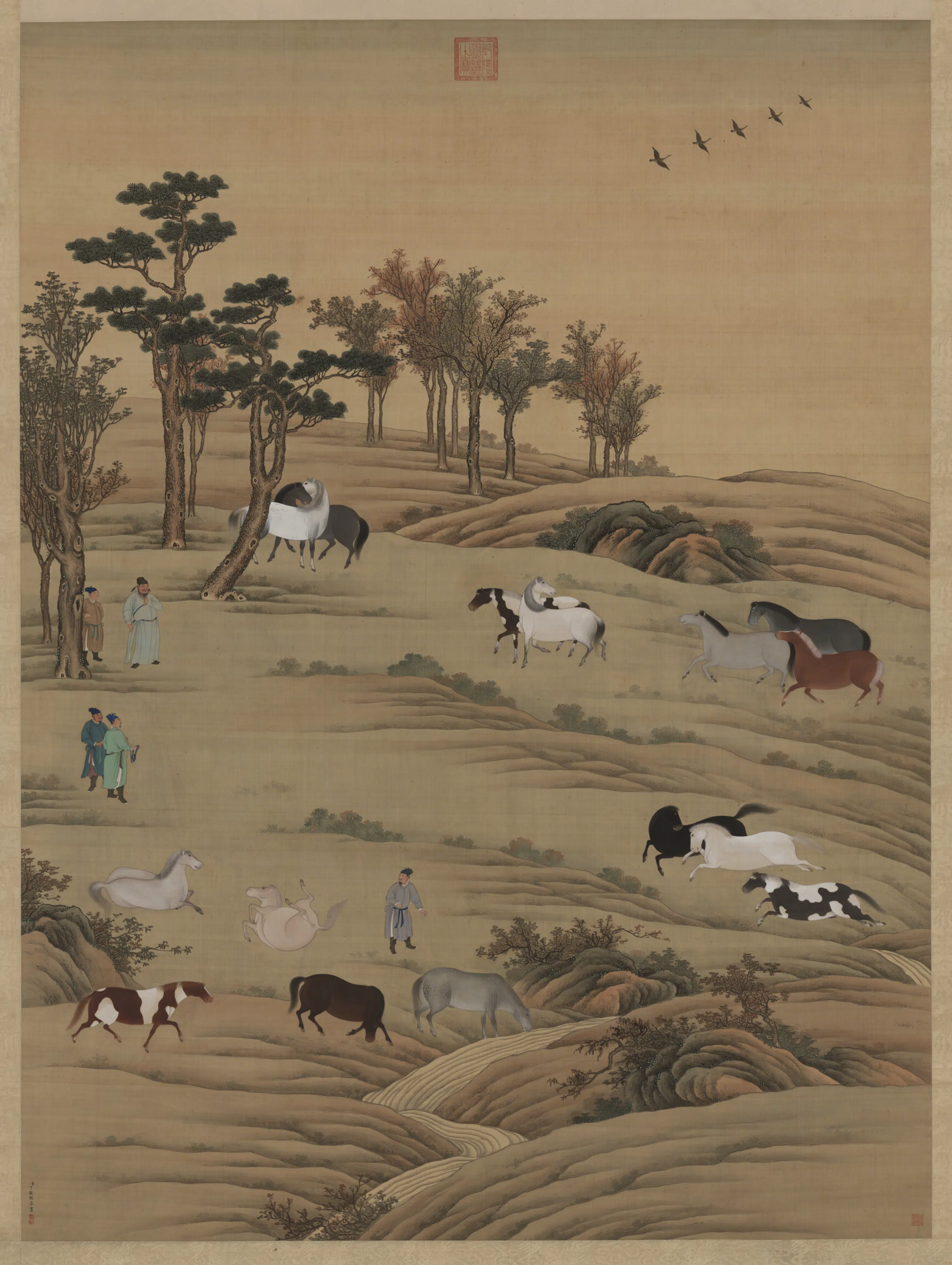 清代【丁观鹏】《天马献瑞图轴》