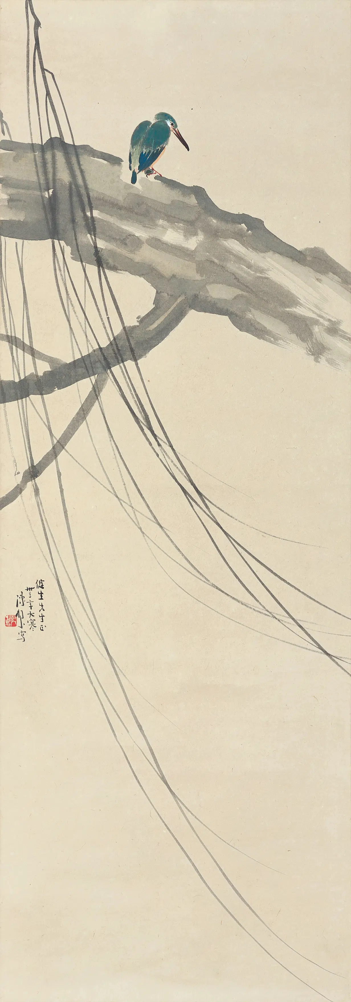 近代【陈树人】《柳雀轴》