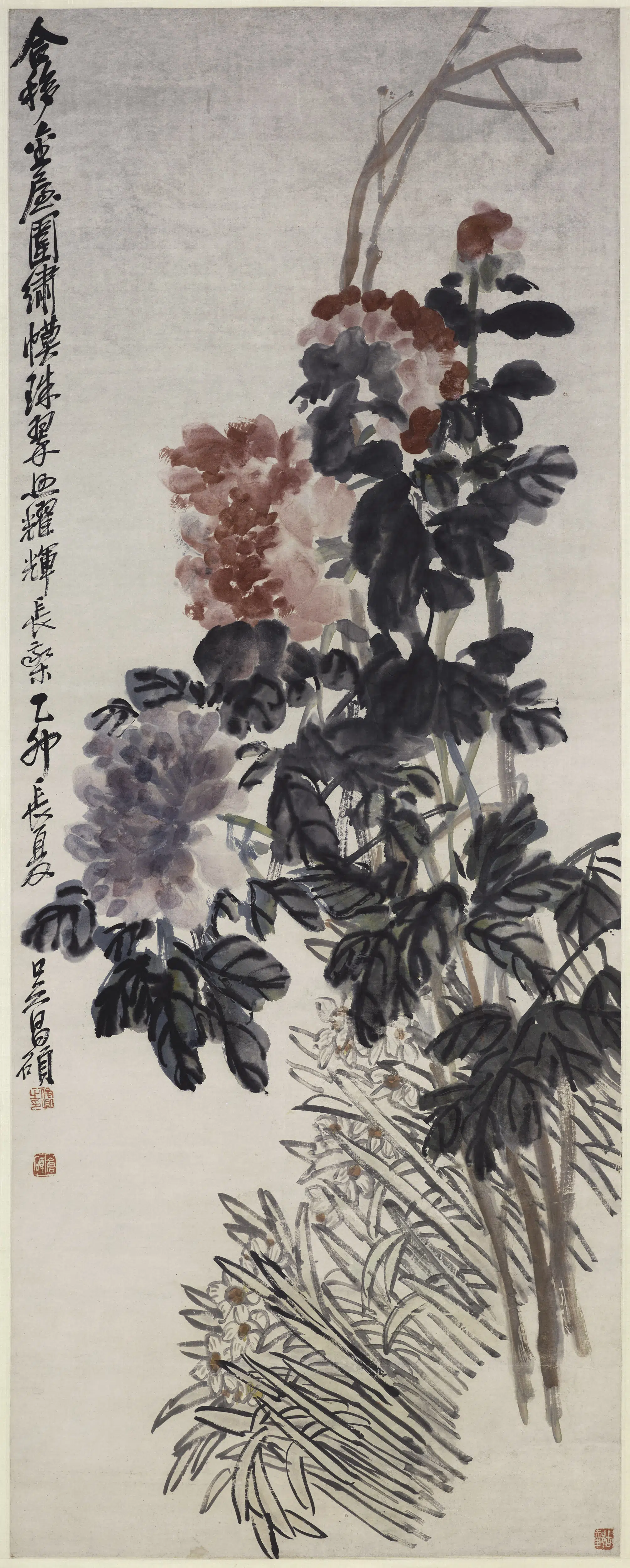 清代【吴昌硕】《牡丹水仙图轴》