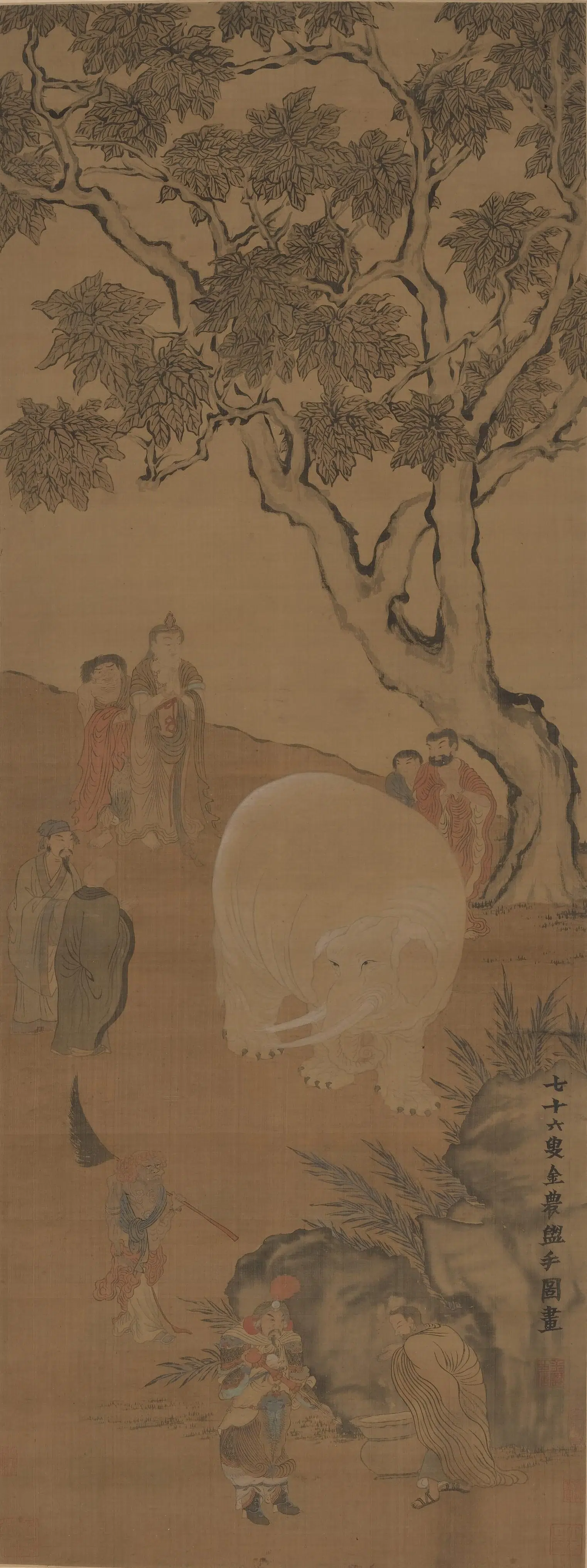 清代【金农】《洗象图轴》