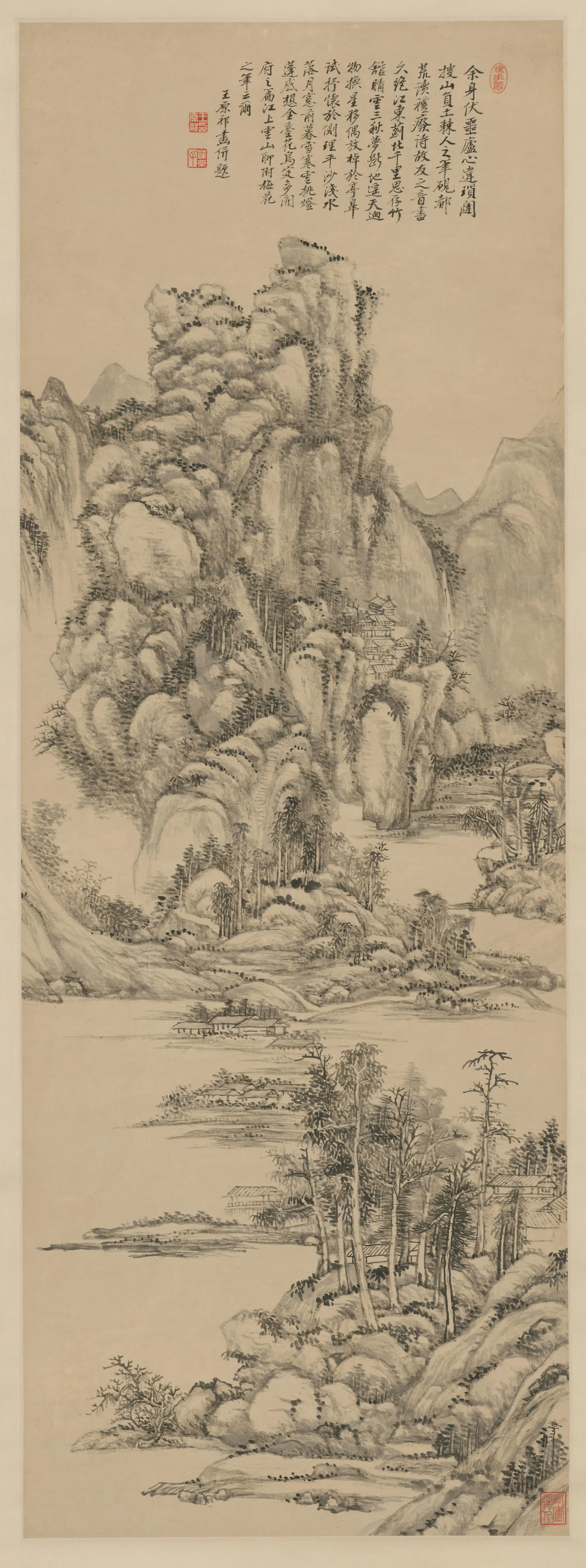 清代【王原祁】《仿吴镇山水图轴》
