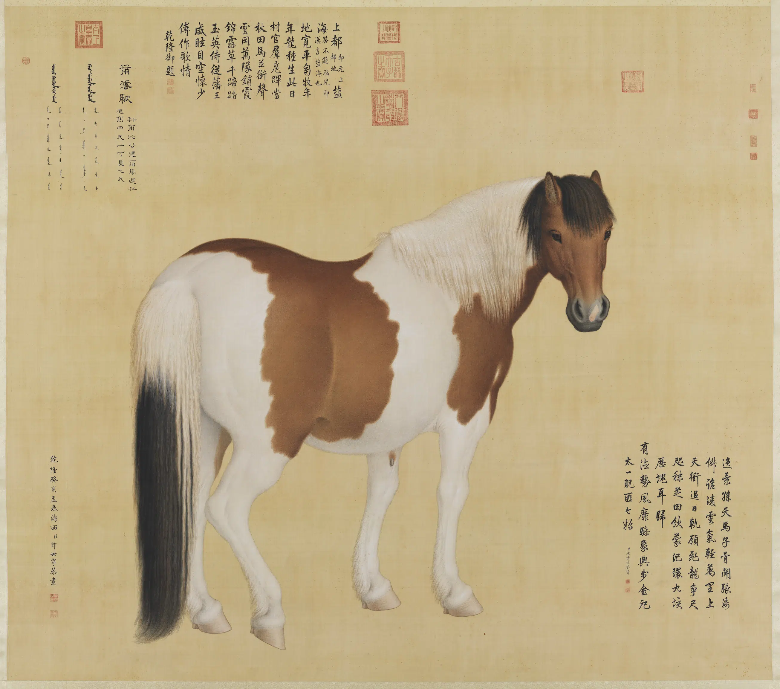 清代【郎世宁】《画十骏图𥬞（籋）云驶图轴》