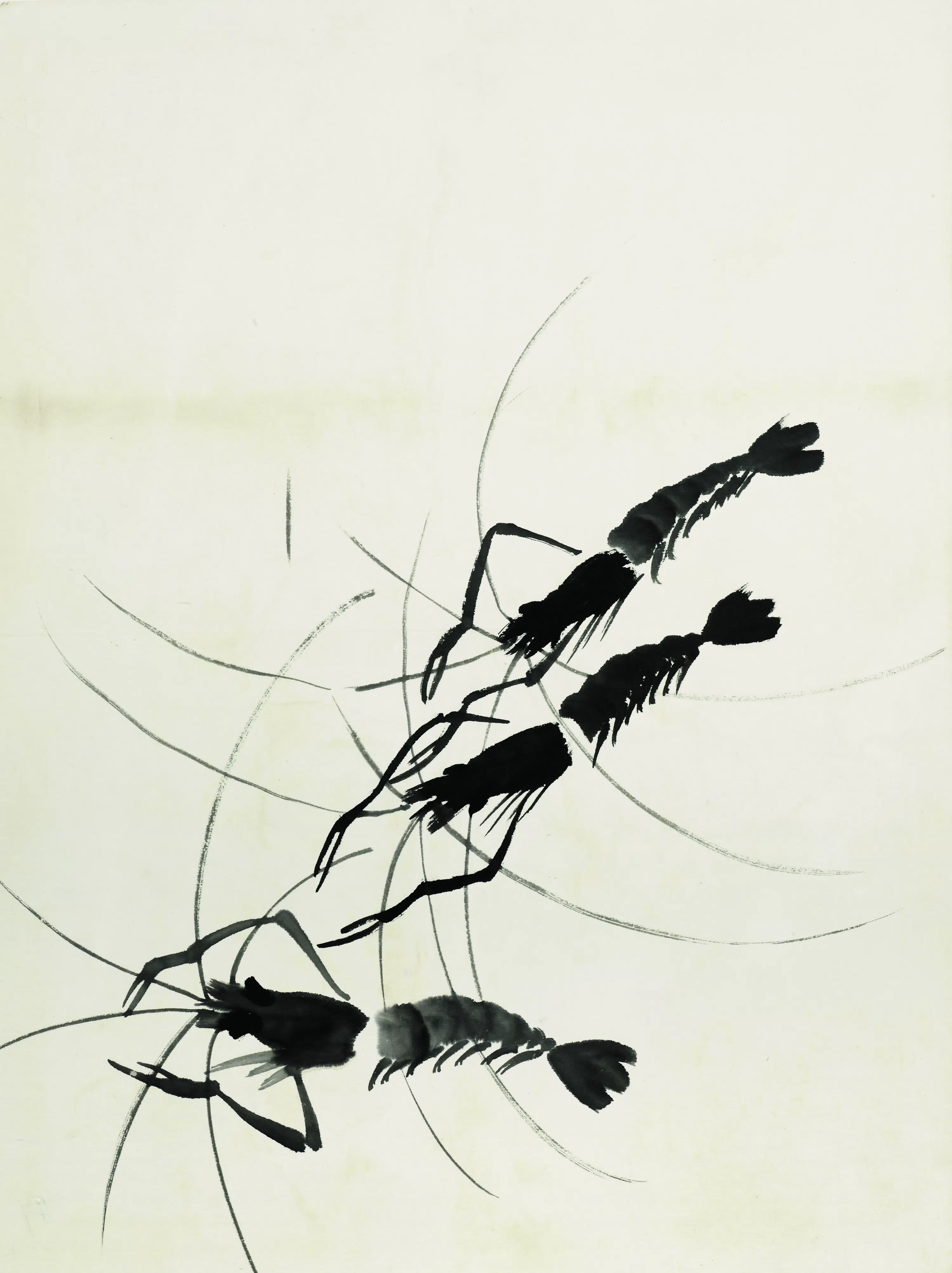 近现代【齐白石】《鱼虾册页之墨虾》