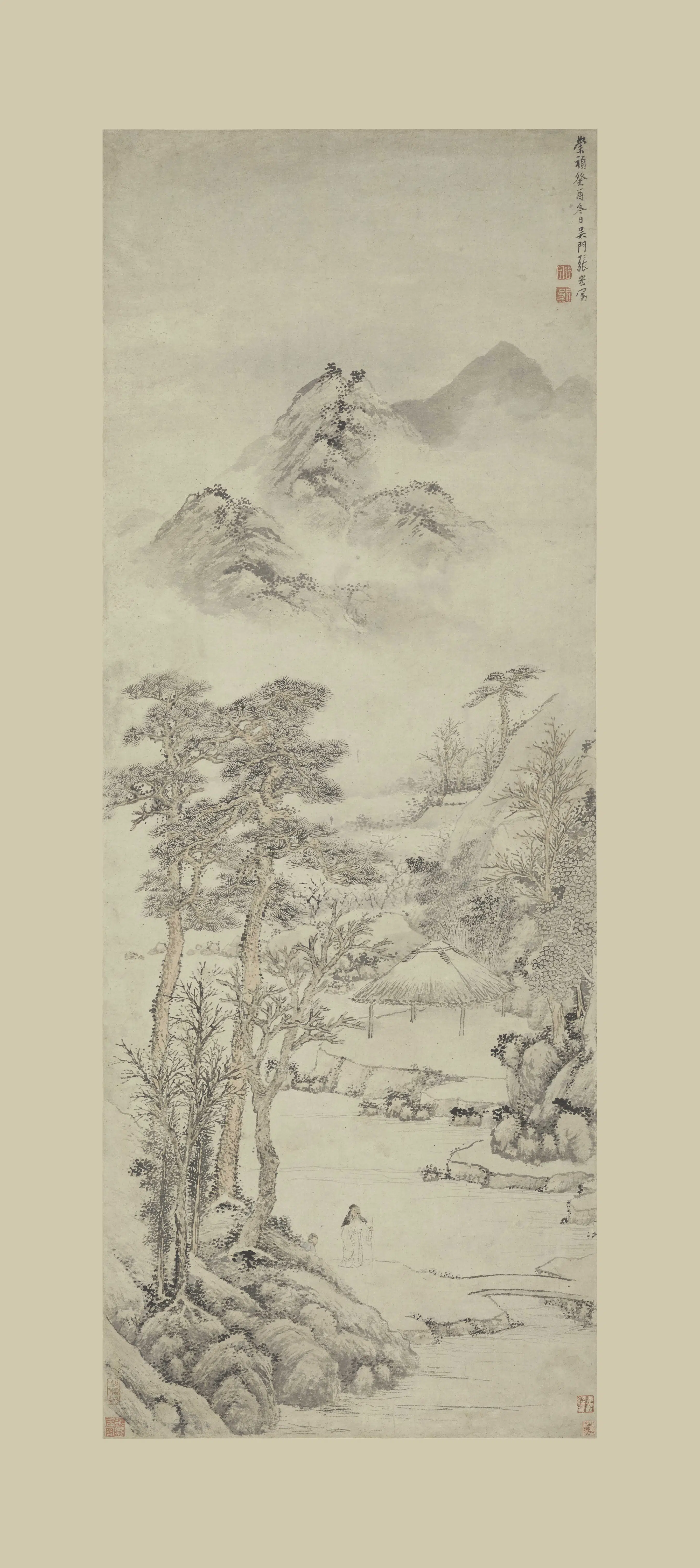 明朝【张宏】《松阴高士图轴》