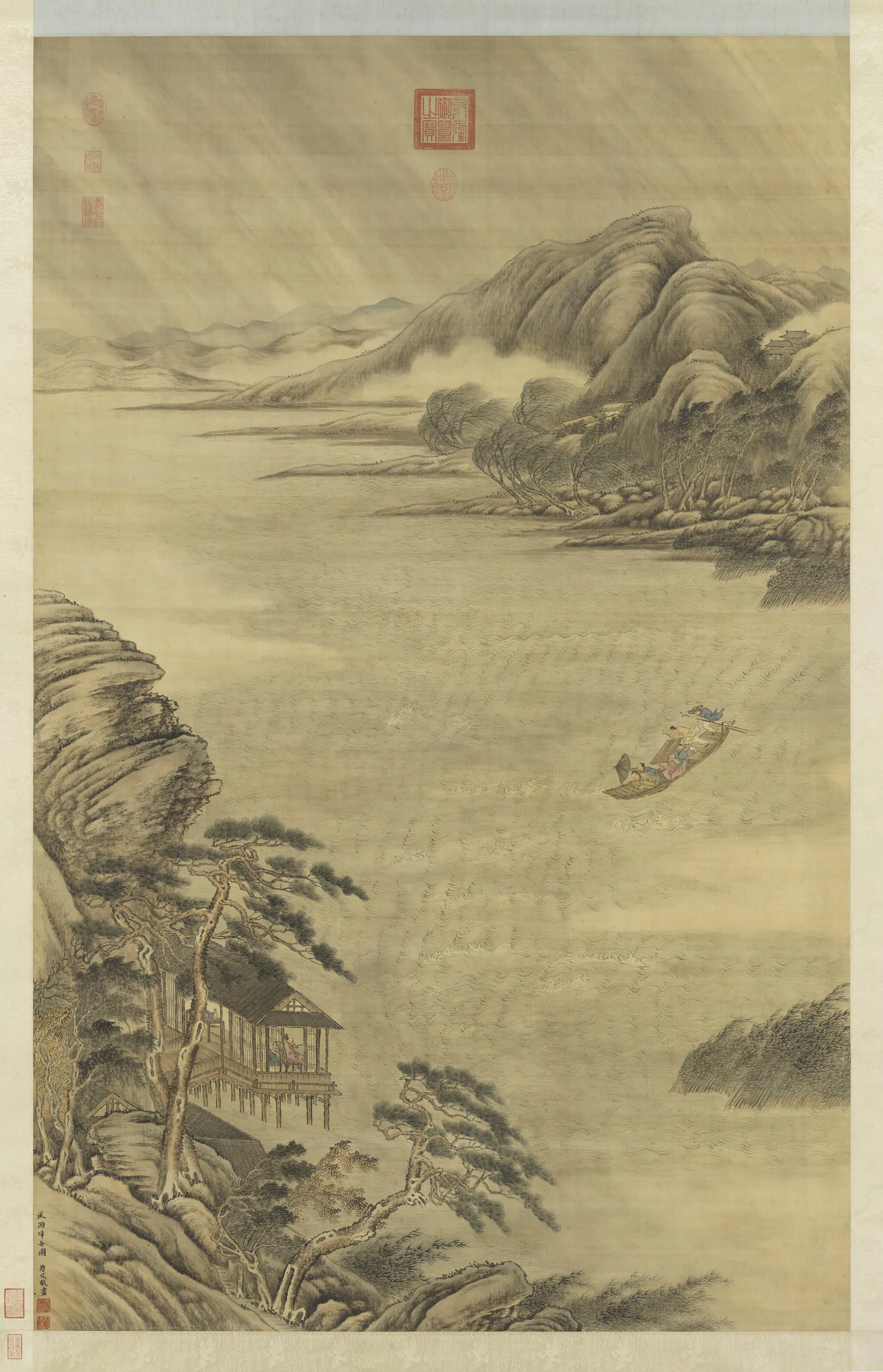 清代【唐岱】《风雨归舟图轴》