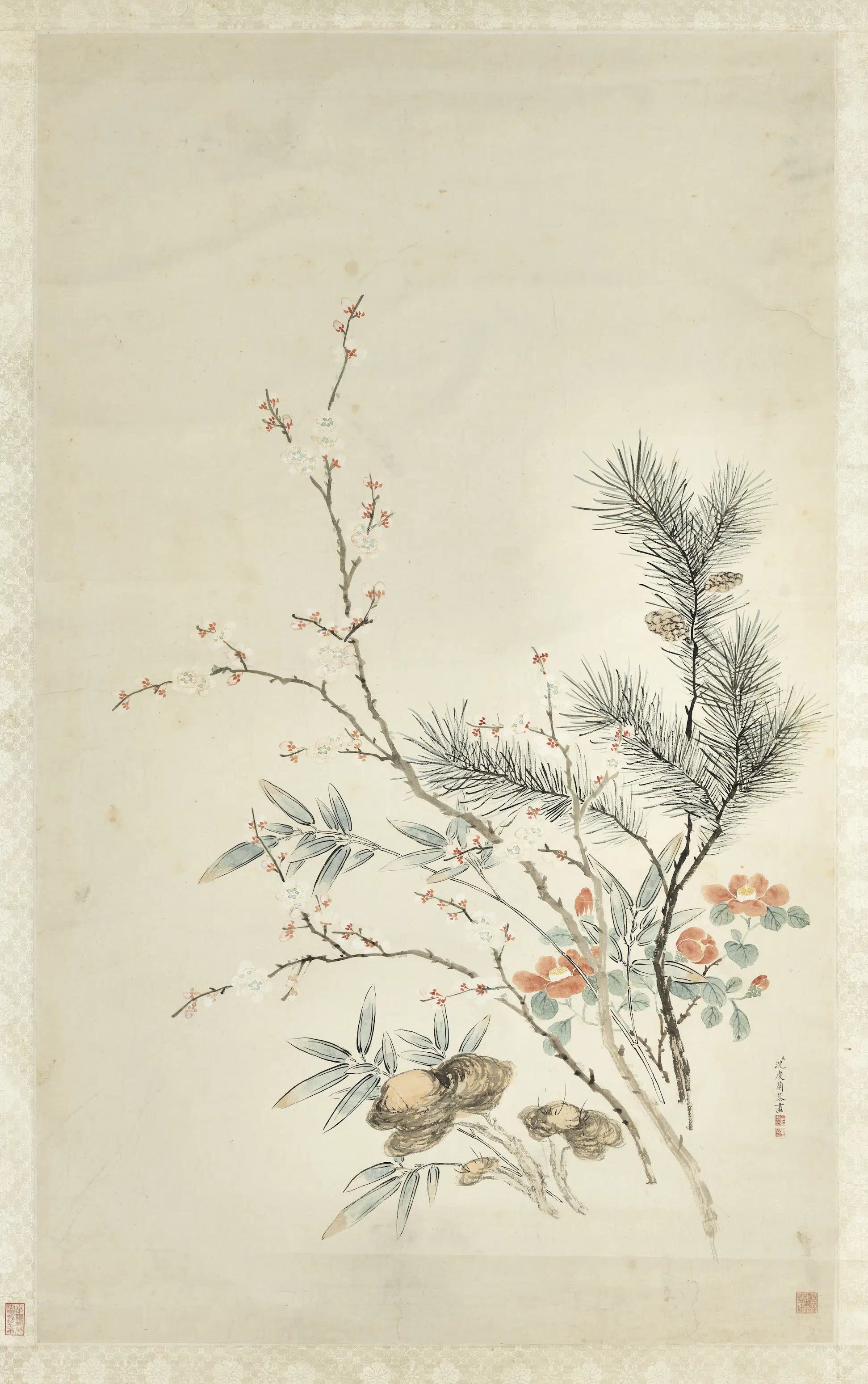 清代【沈庆兰】《松芝梅竹图轴》