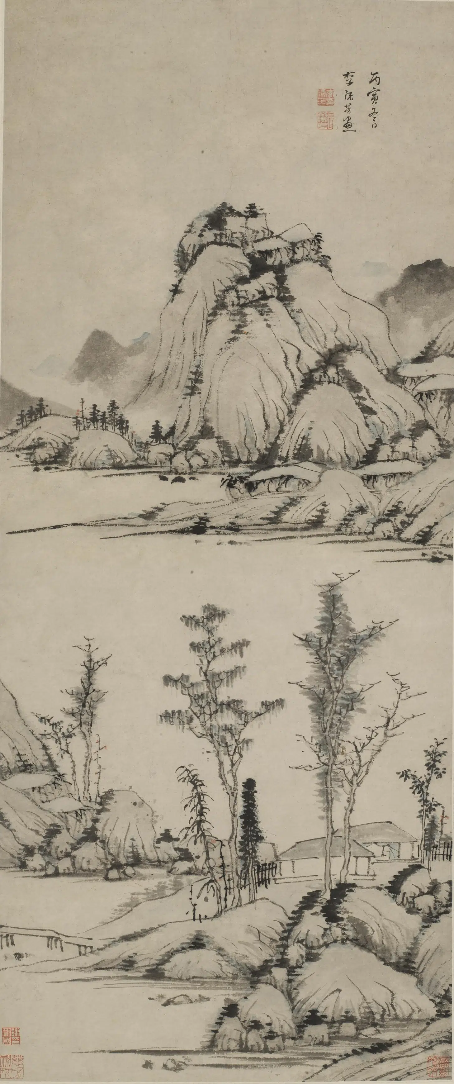 明朝【李流芳】《溪山茅屋图轴-2》