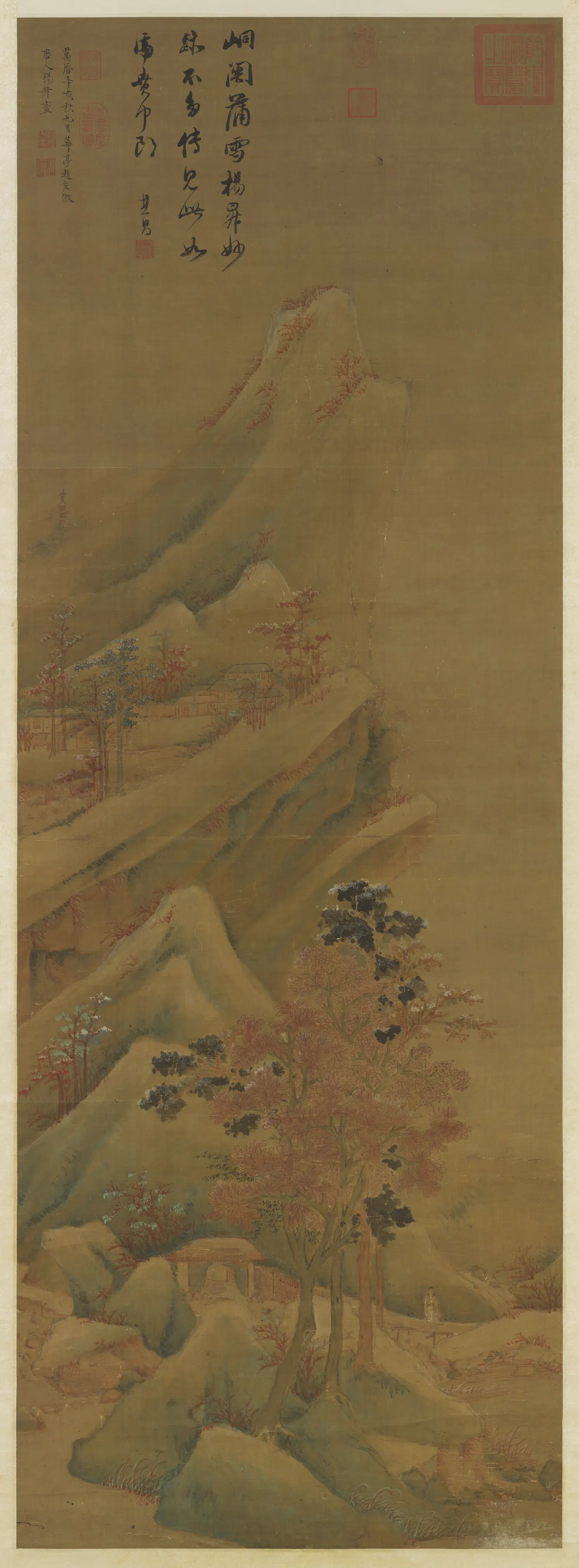 明朝【赵左】《秋山红树图轴》