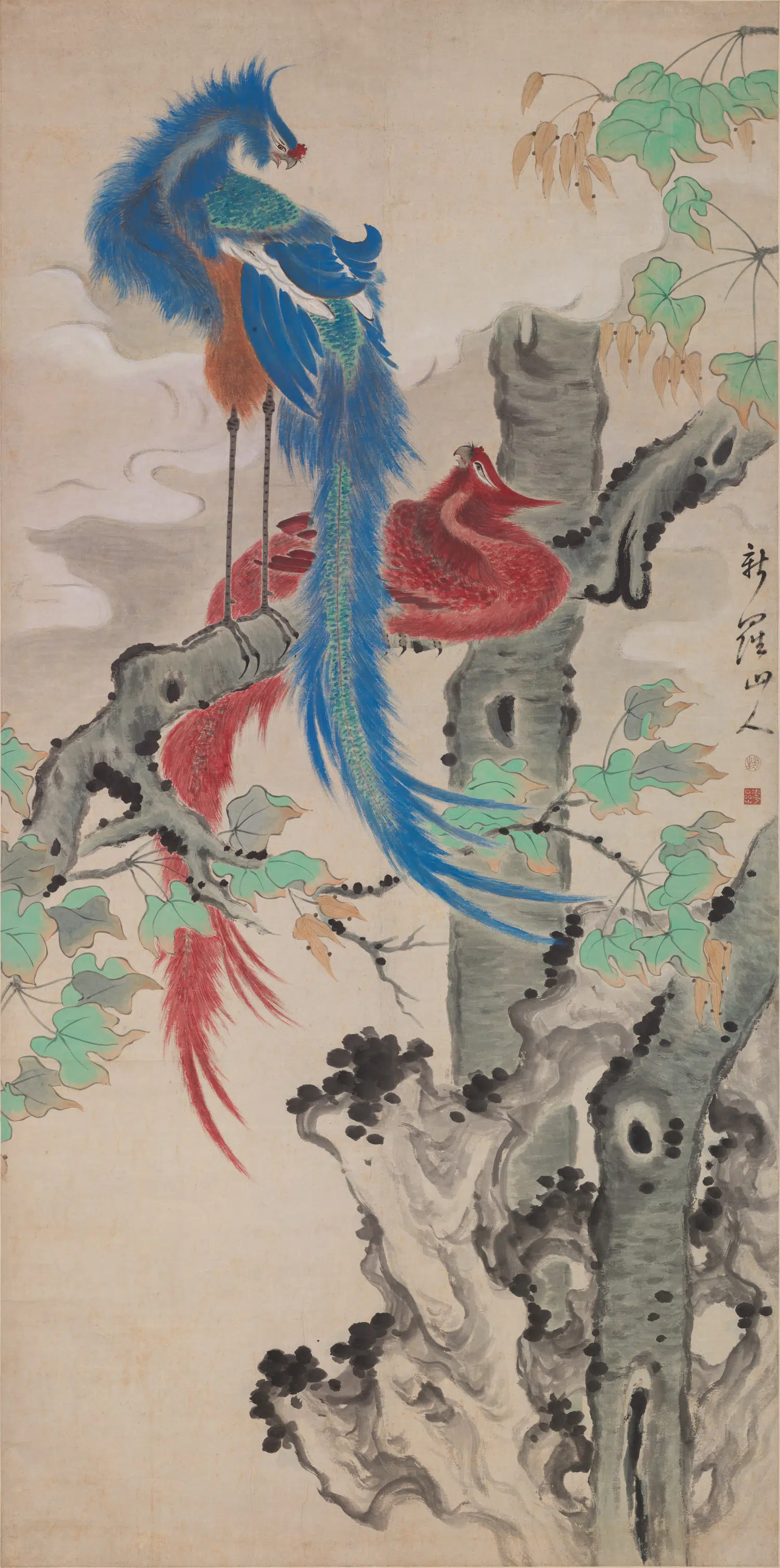 清代【华喦（华岩)】《鸾凤和鸣图轴》