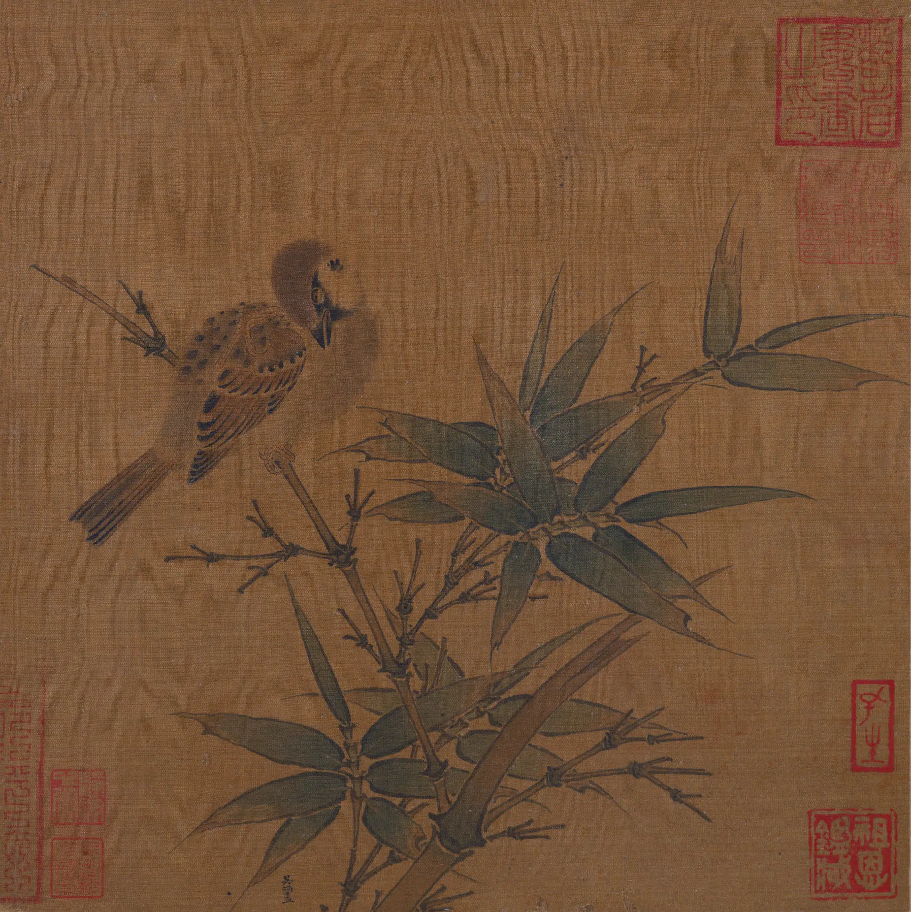 南宋【吴炳】《竹雀图页》