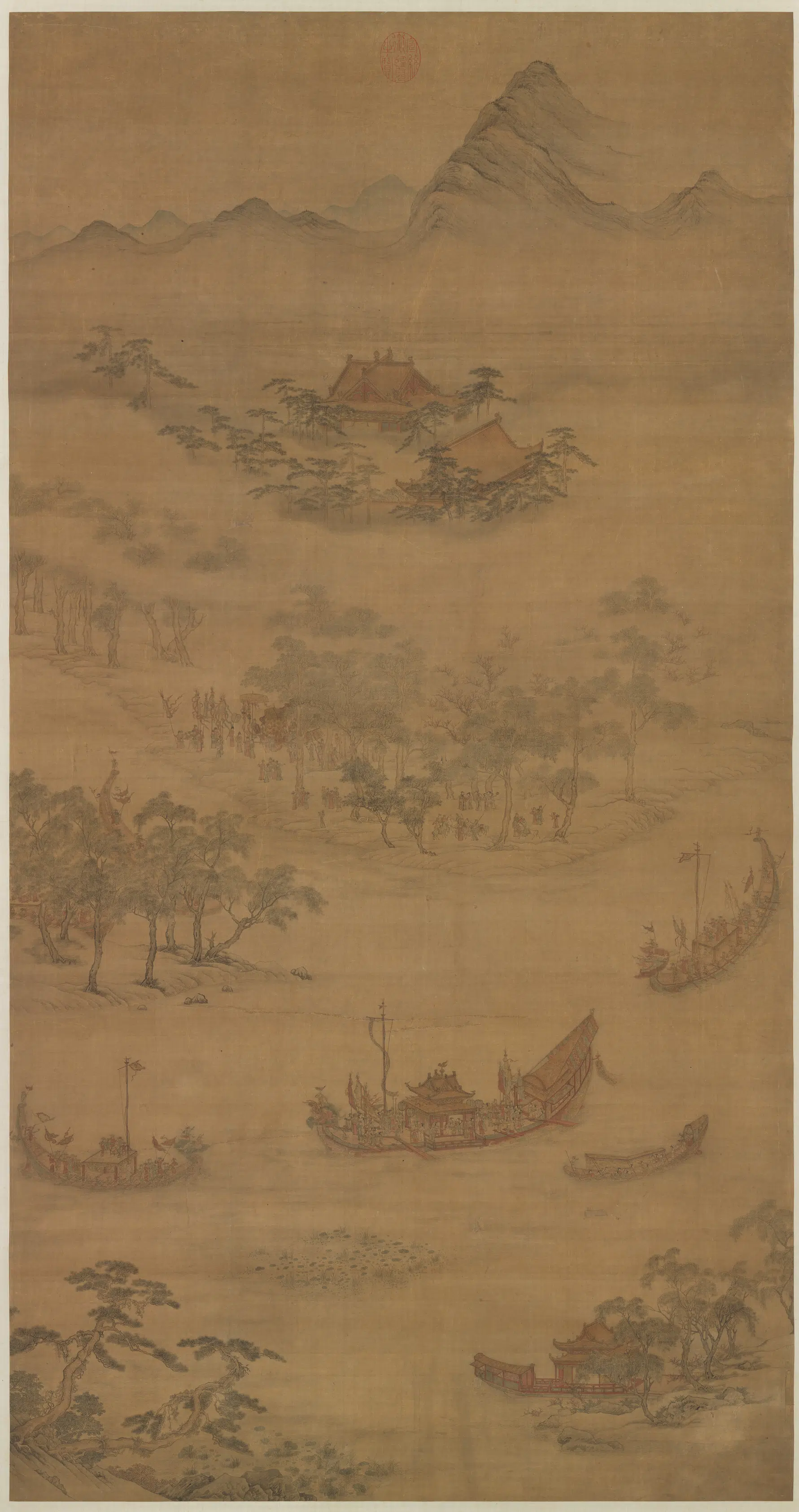 元朝【吴廷晖】《龙舟夺标图轴》