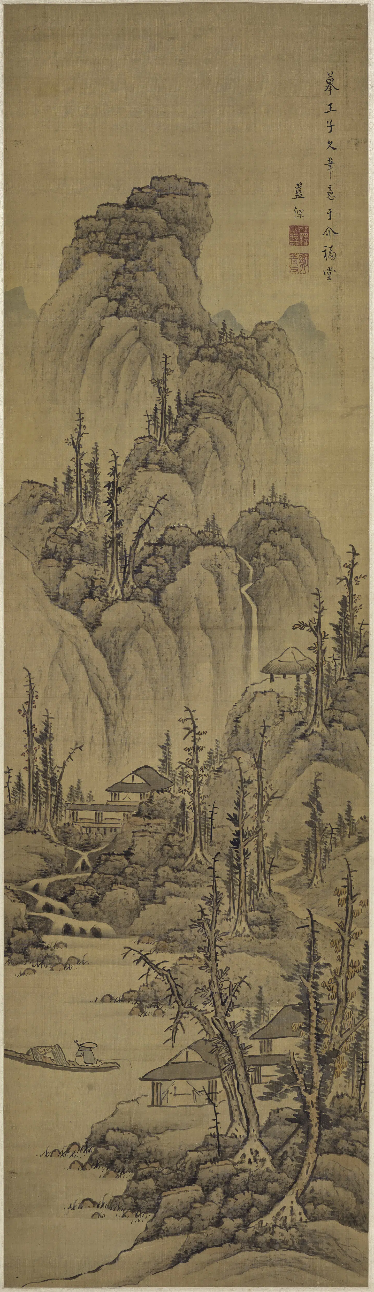清代【蓝深】《垂钓图轴》