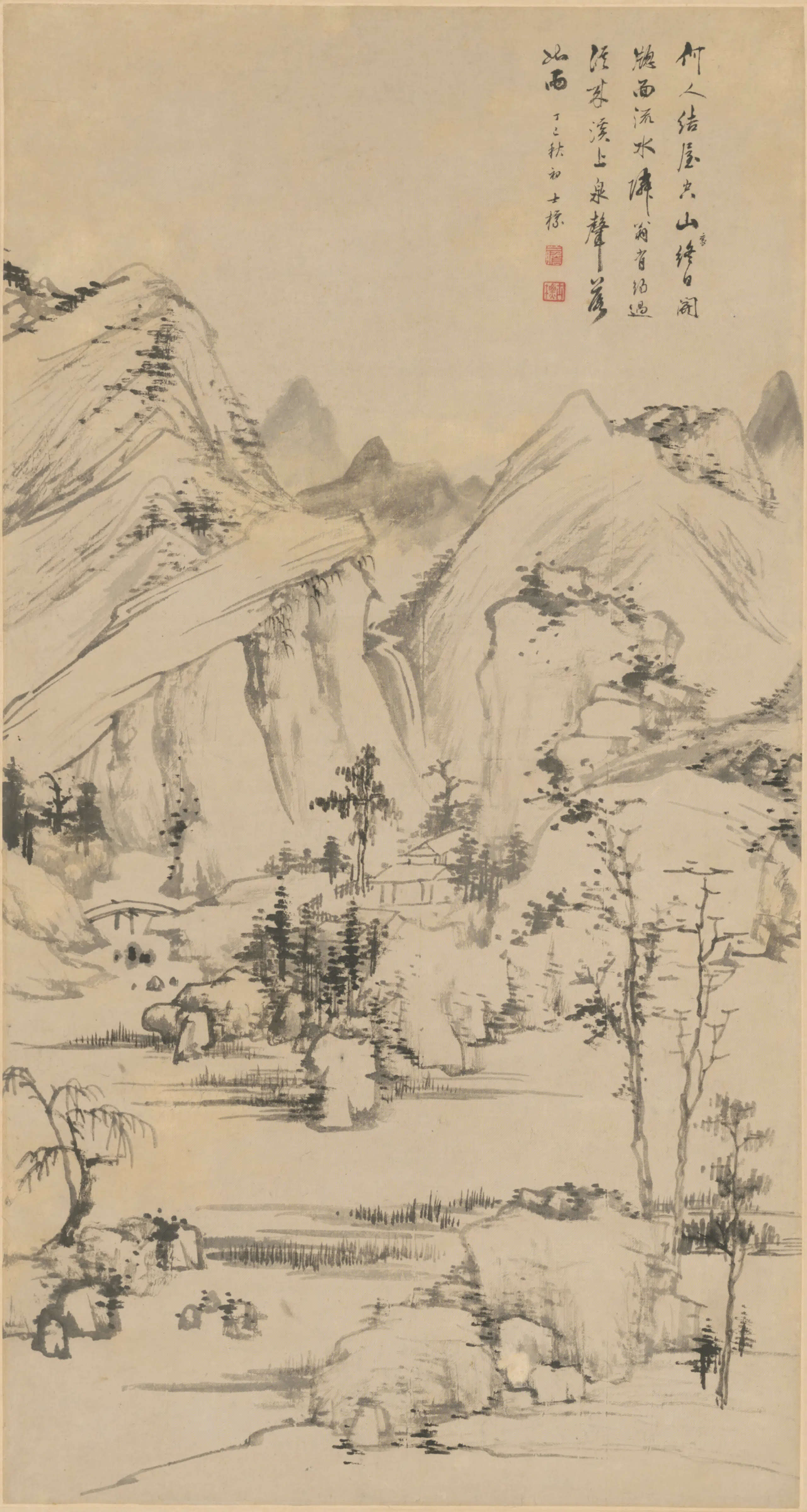 清代【查士标】《空山结屋轴》