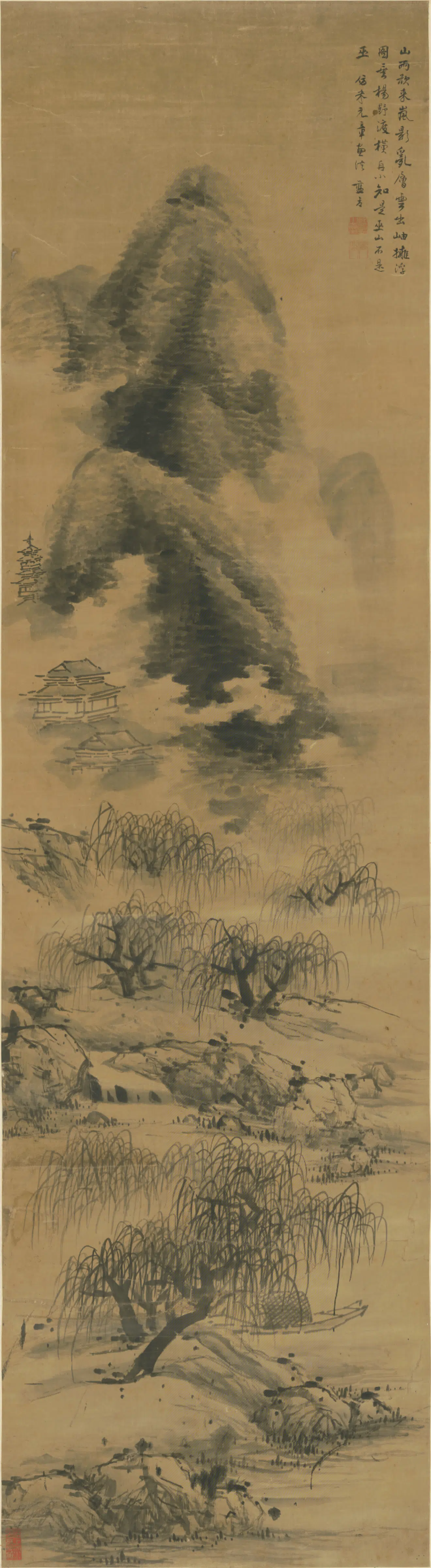 清代【蓝孟】《仿米山水轴》