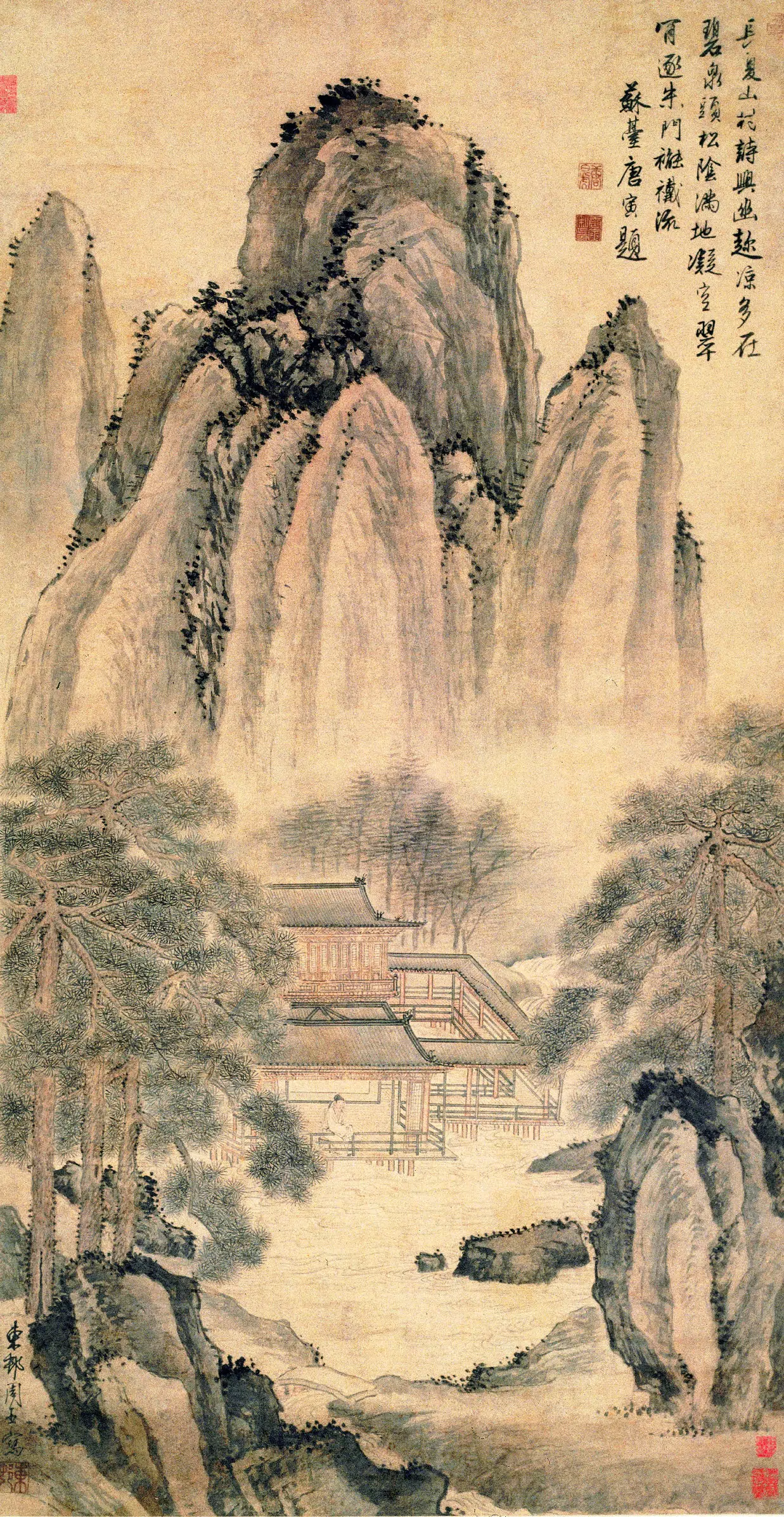 明朝【周臣】《长夏山村图轴》