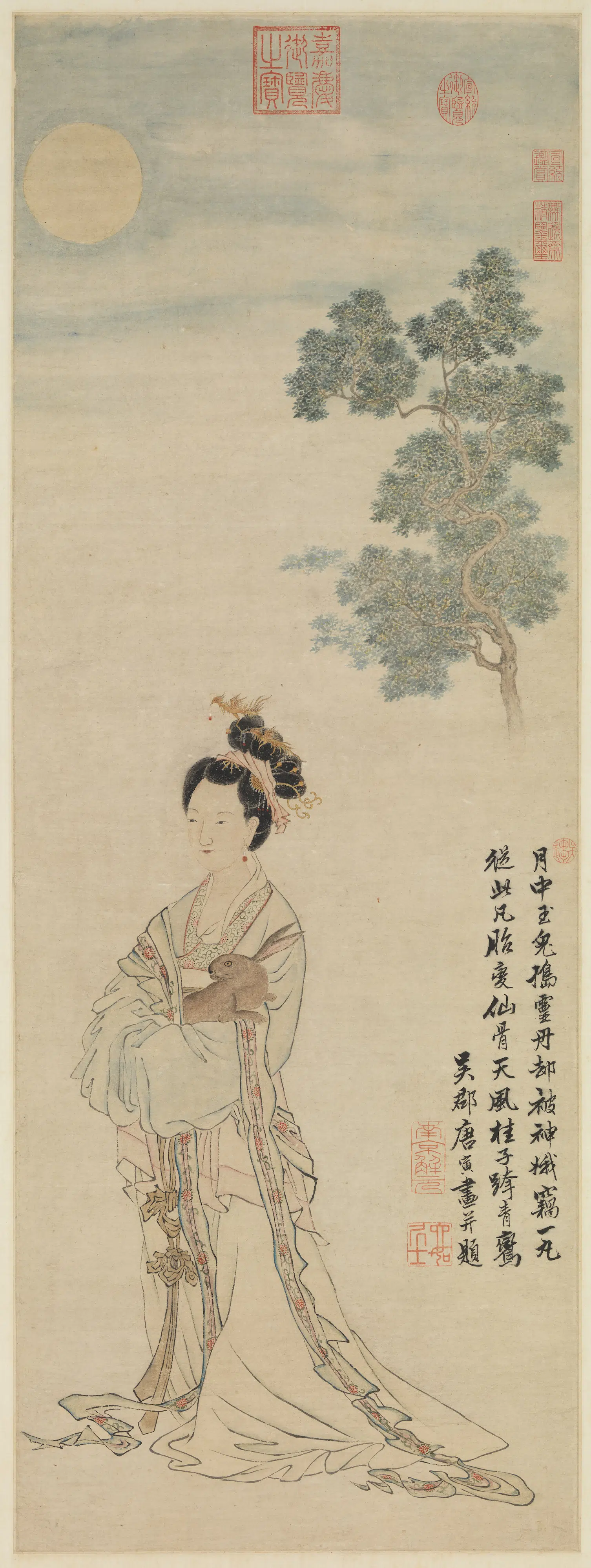 明朝【唐寅】《画嫦娥奔月图轴》