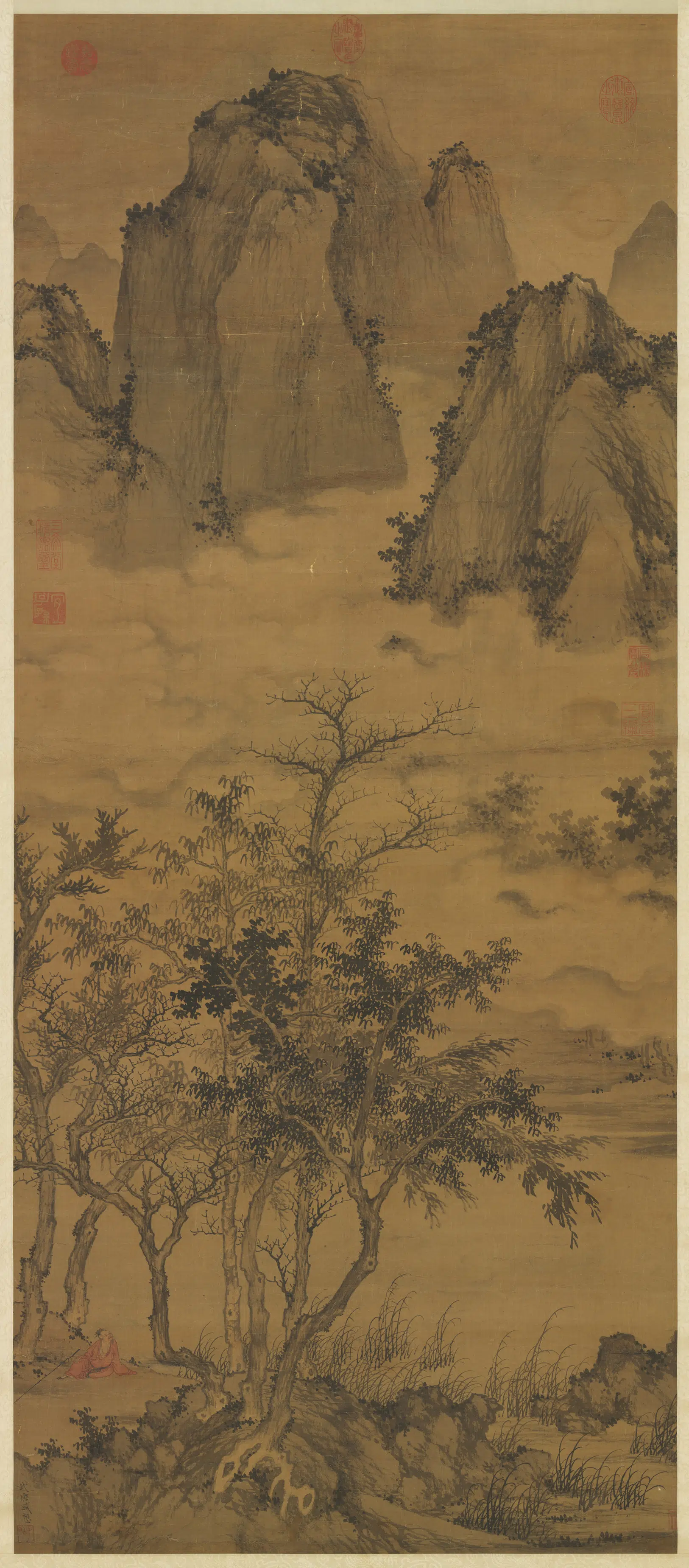 元朝【盛懋】《秋林高士图轴》
