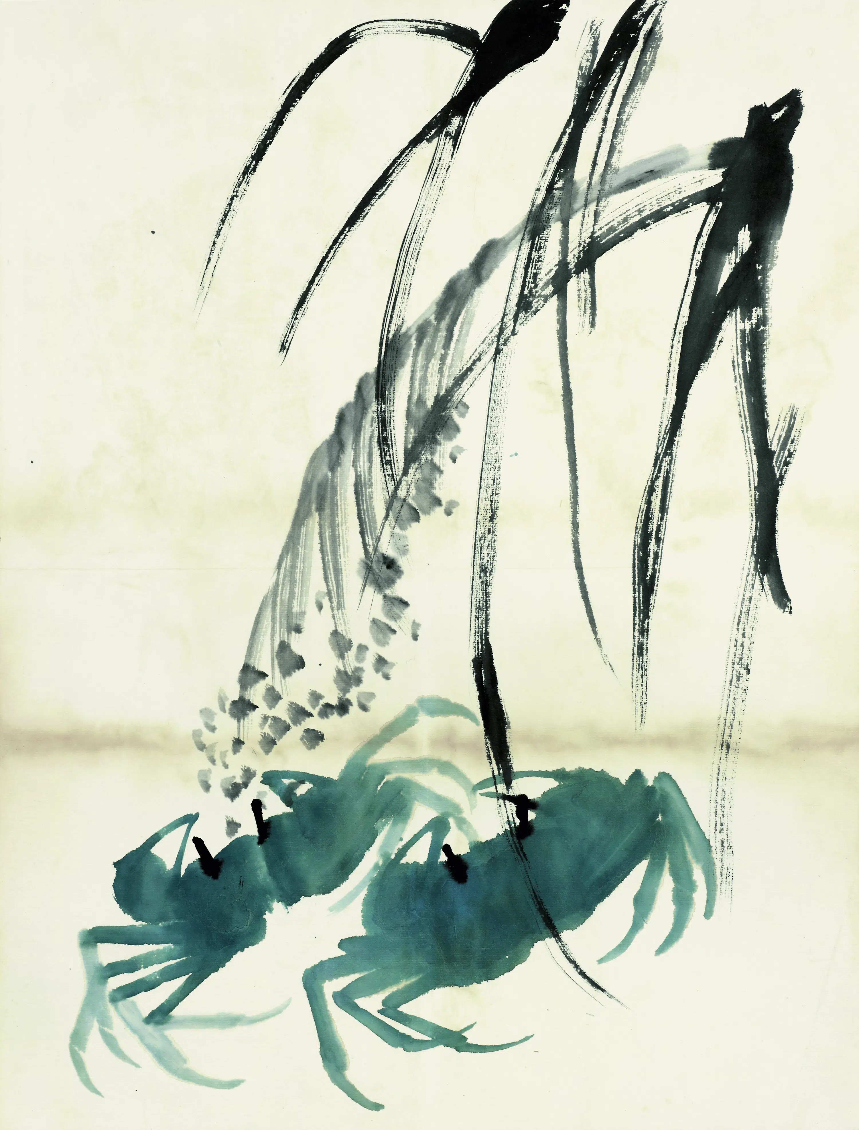 近现代【齐白石】《鱼虾册页之双青蟹水草》 第1张
