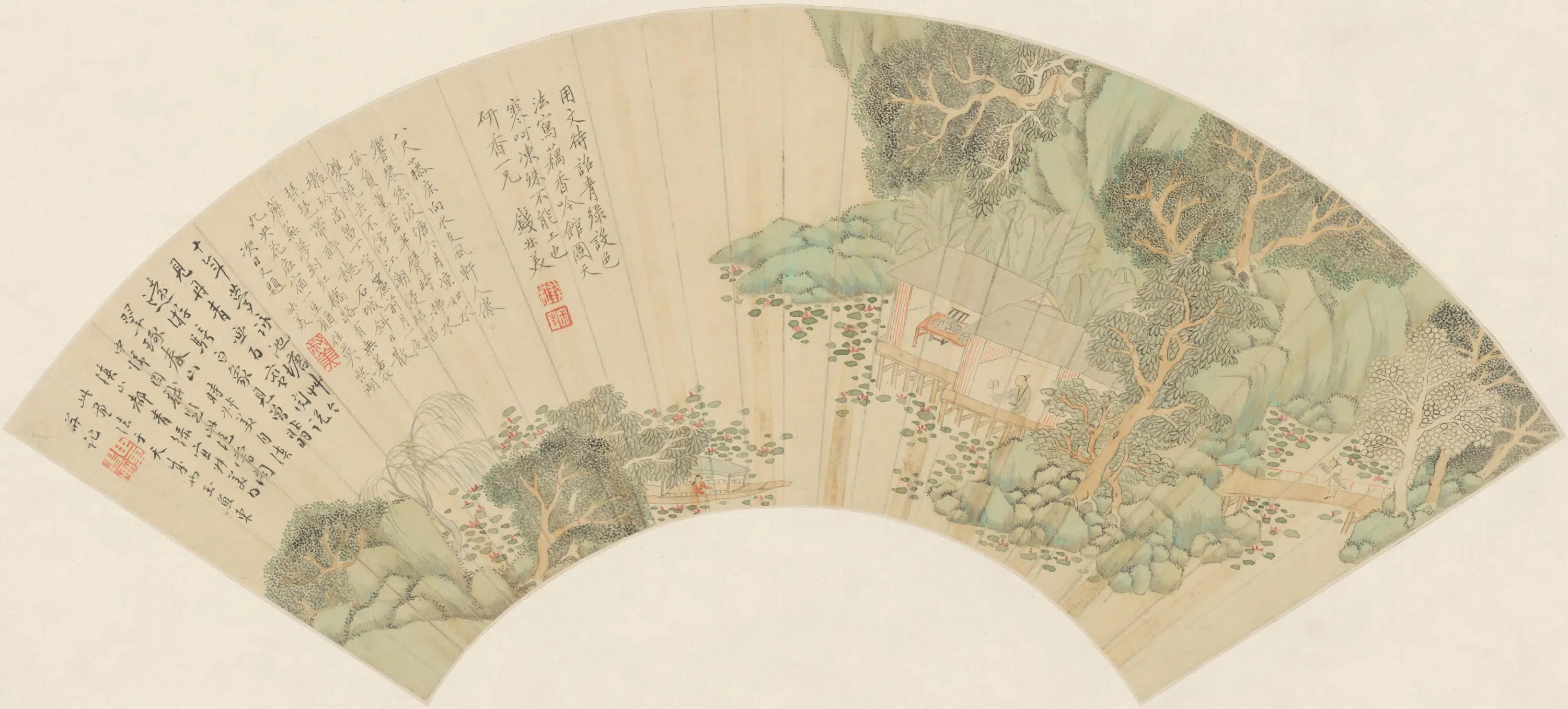 清代【钱杜】《藕香吟馆图扇面》
