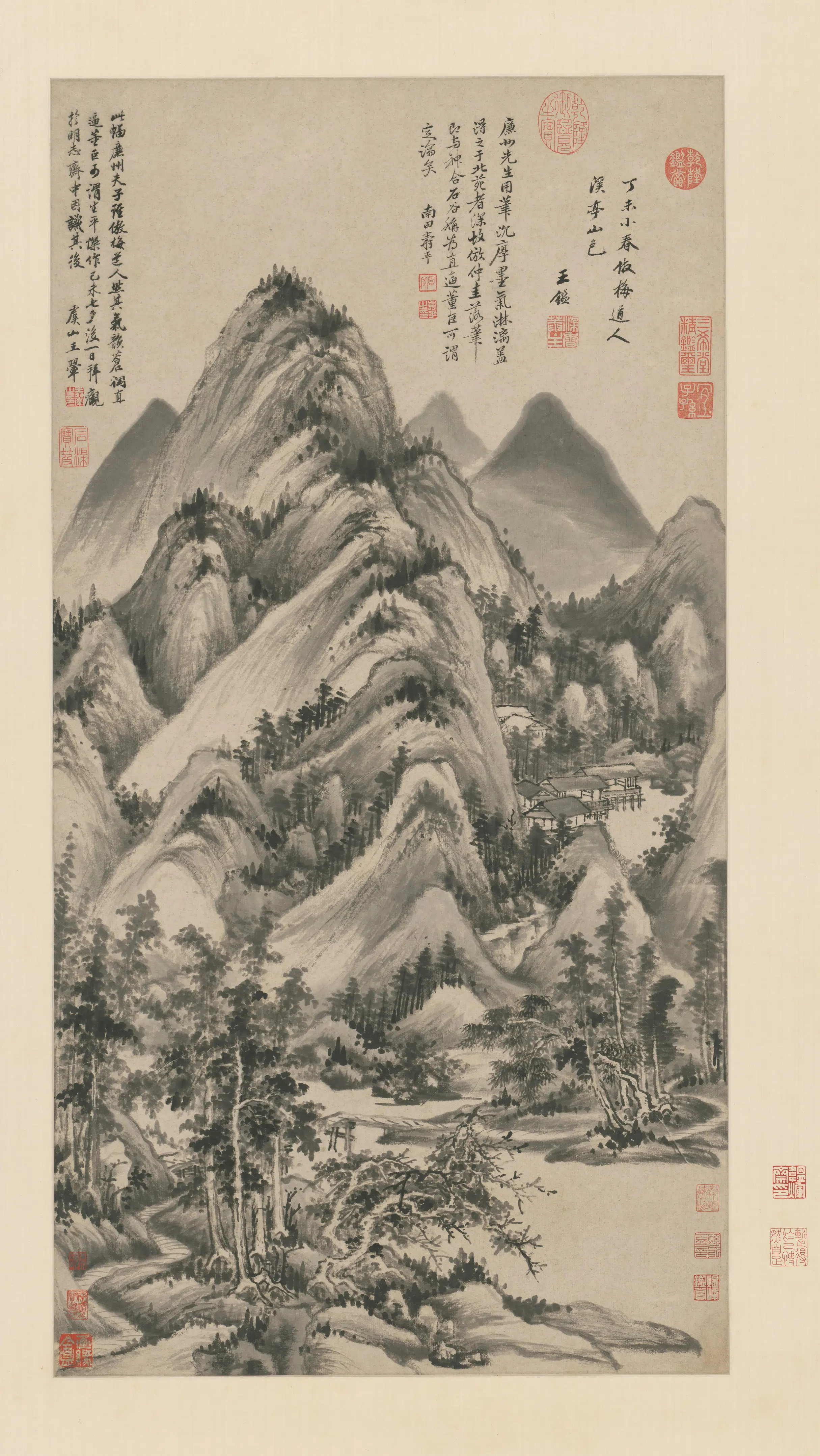 清代【王鉴】《仿梅道人溪亭山色图轴》