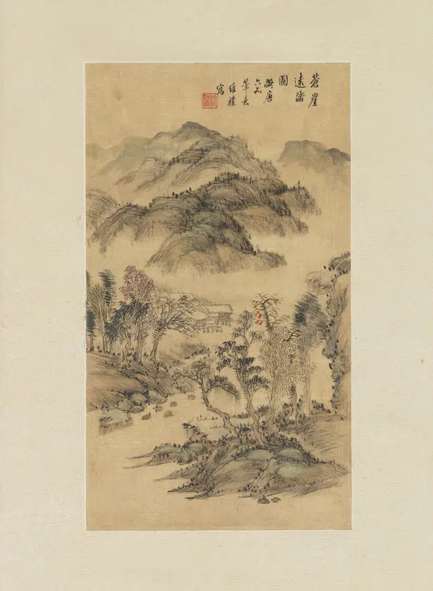 清代【何维朴】《山水二屏图轴苍崖远渚图》