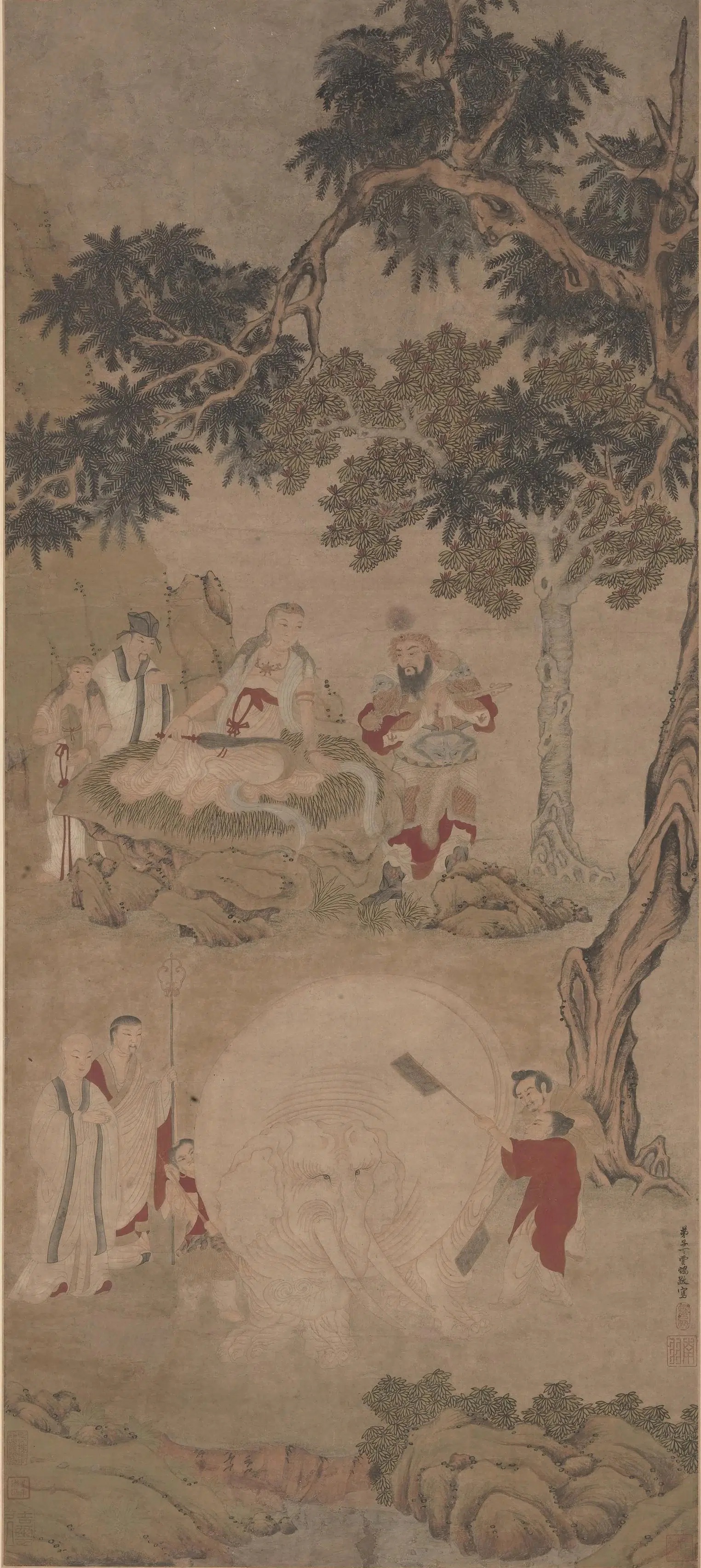 明朝【丁云鹏】《洗象图轴-3》