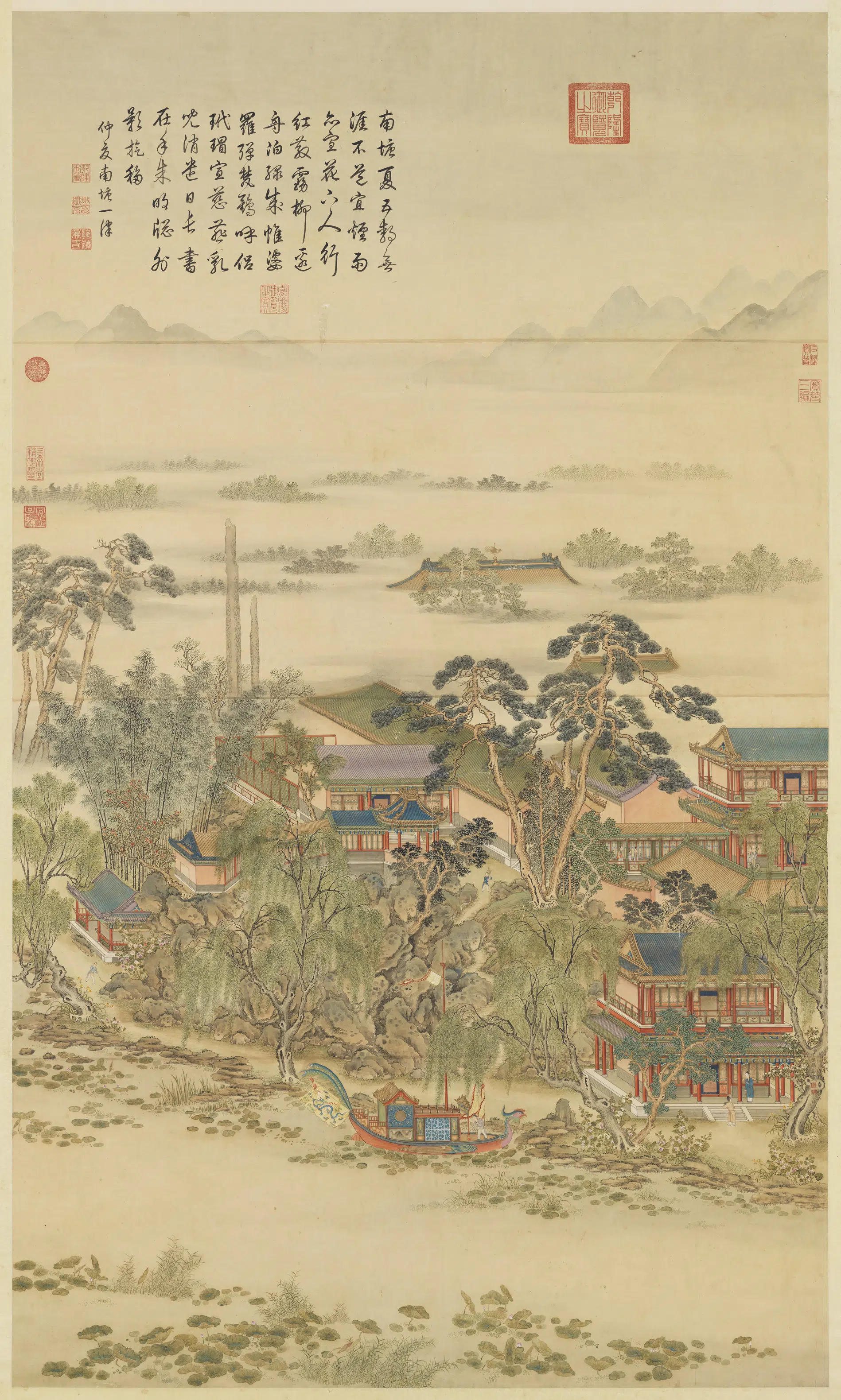 清代【丁观鹏】《十二禁御图之蕤宾日永图轴》 第1张 清代【丁观鹏】《十二禁御图之蕤宾日永图轴》 第1张