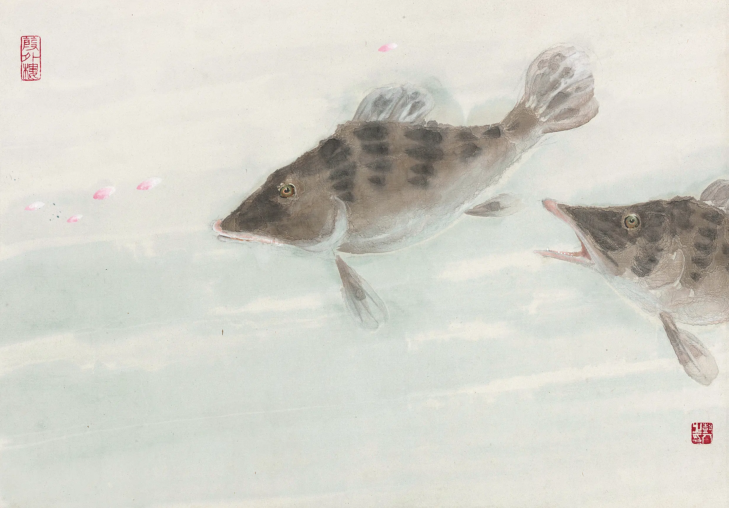 近代【陈树人】《桃花流水鳜鱼肥册页》