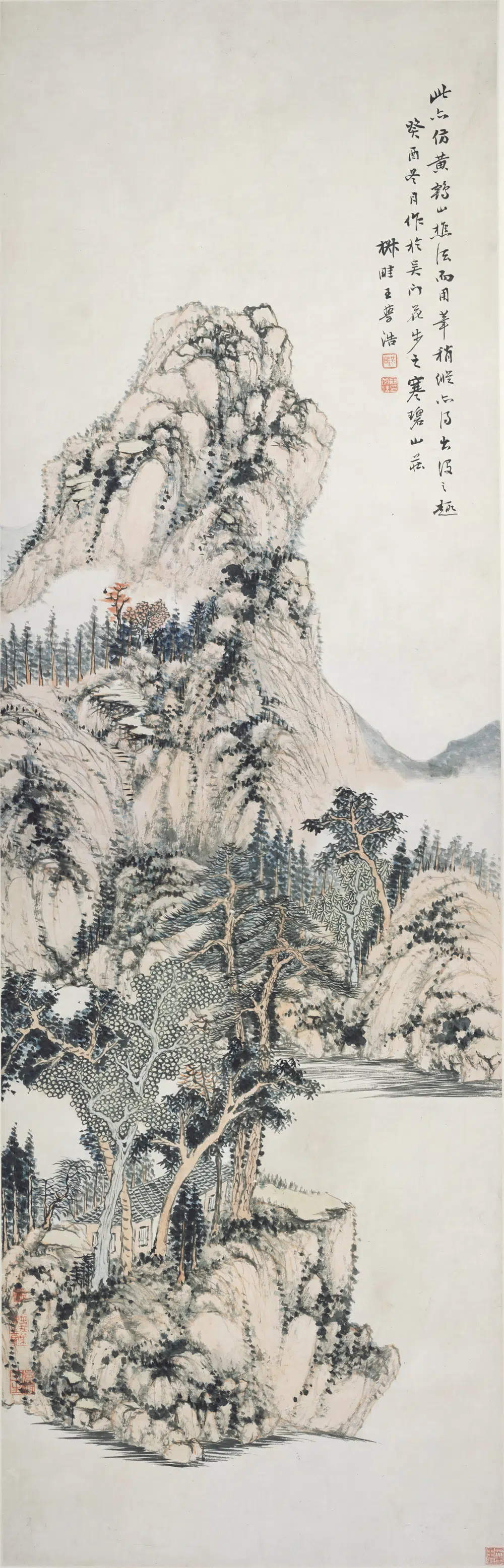 清代【王学浩】《仿山樵浅绛山水轴》