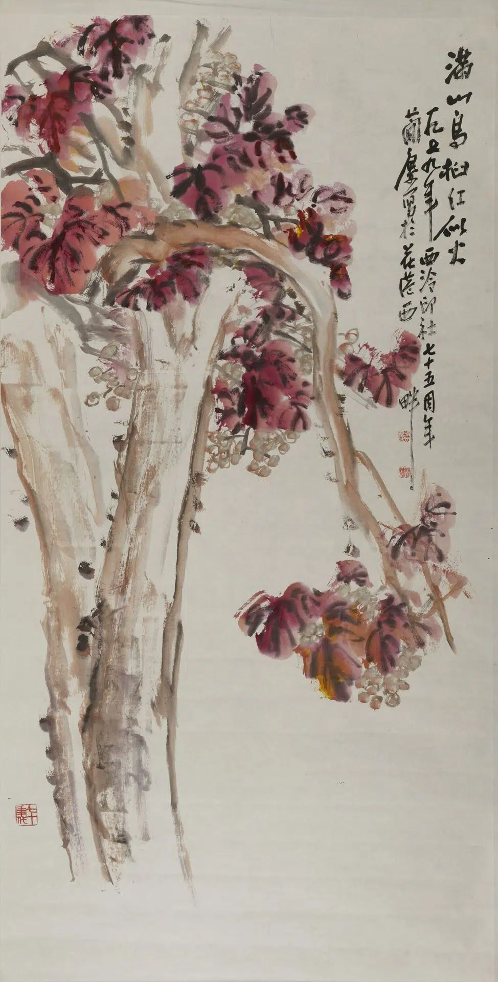 近现代【曹简楼】《满山乌桕红似火轴》