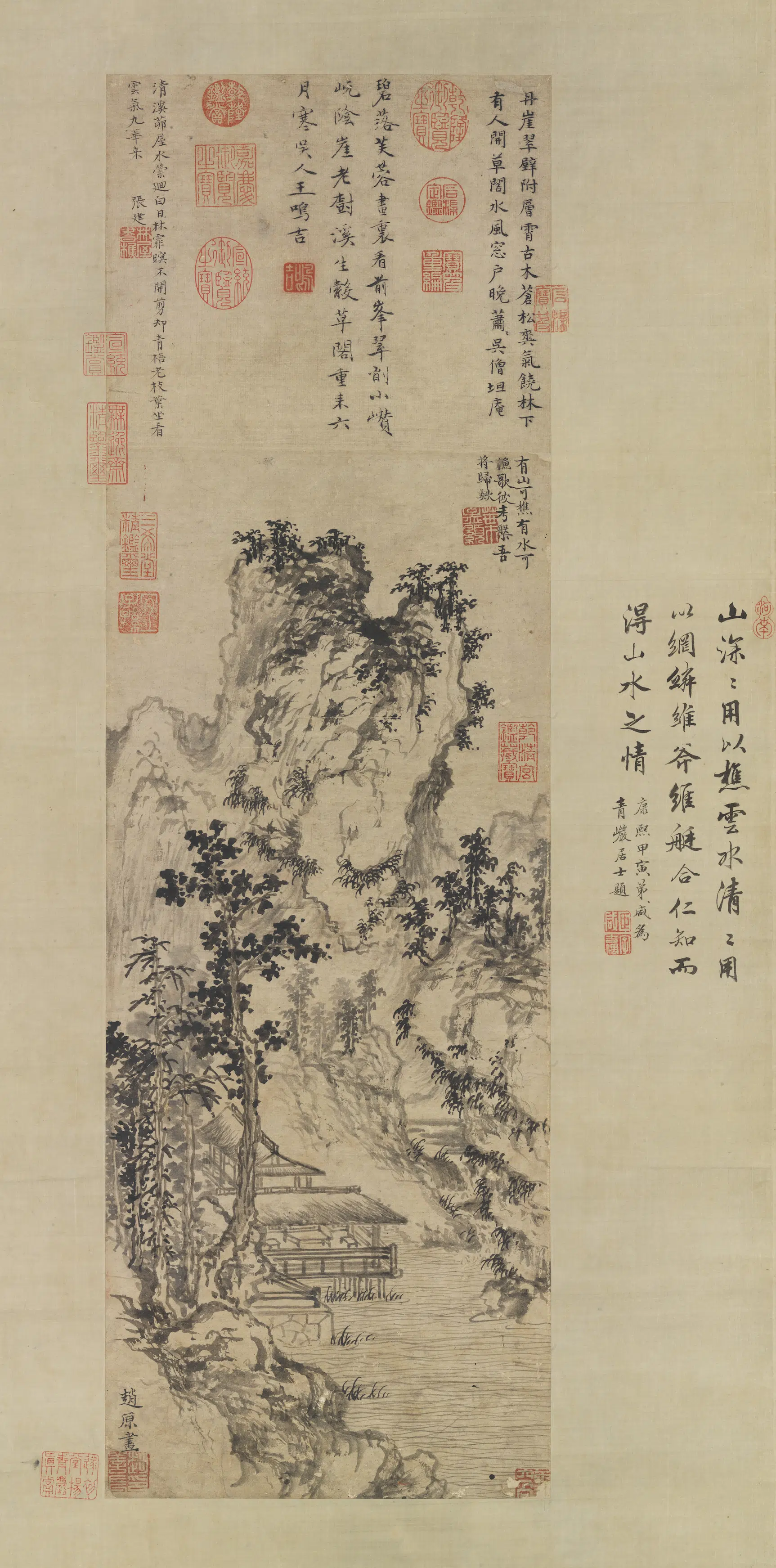 元朝【赵原】《溪亭秋色图轴》
