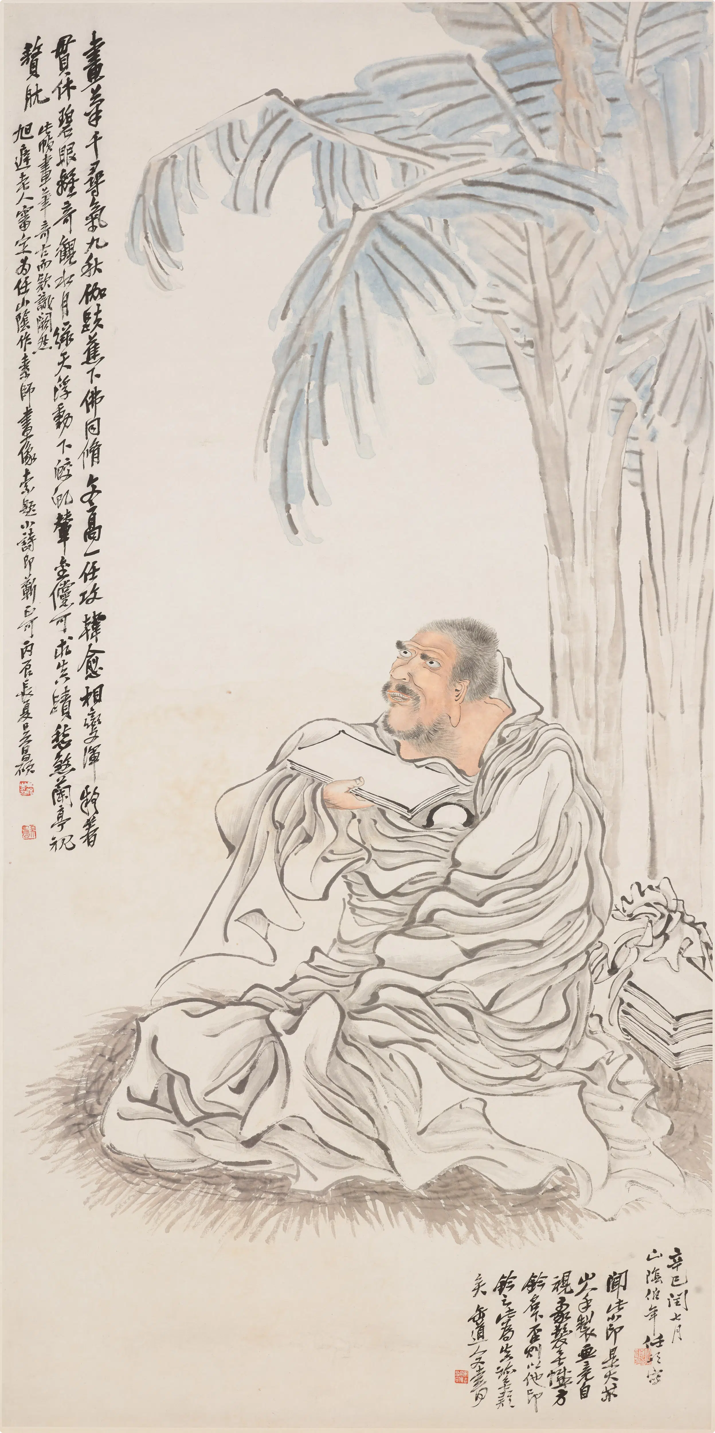 清代【任伯年（任颐）】《怀素种蕉图轴》