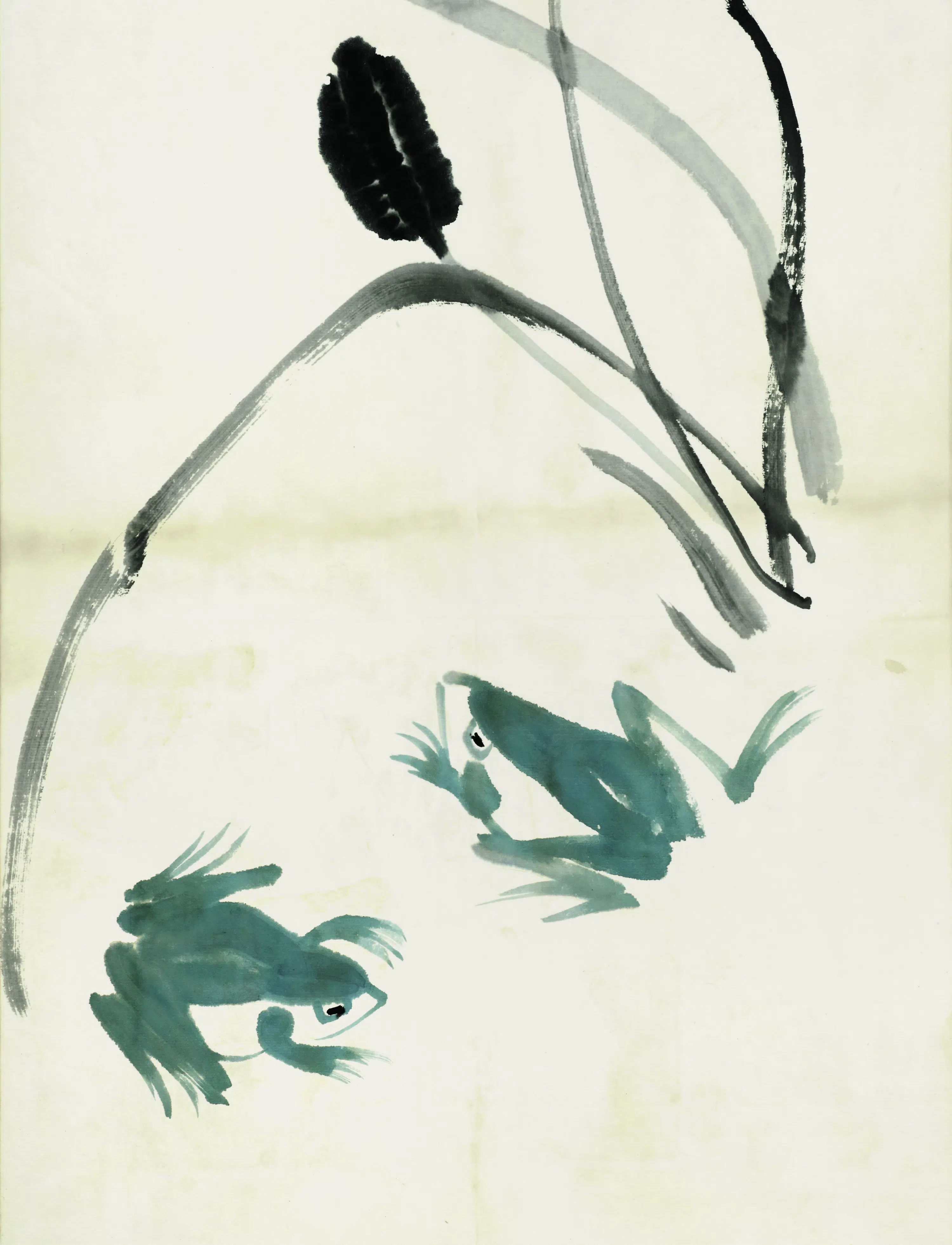 近现代【齐白石】《鱼虾册页之二蛙蒲》