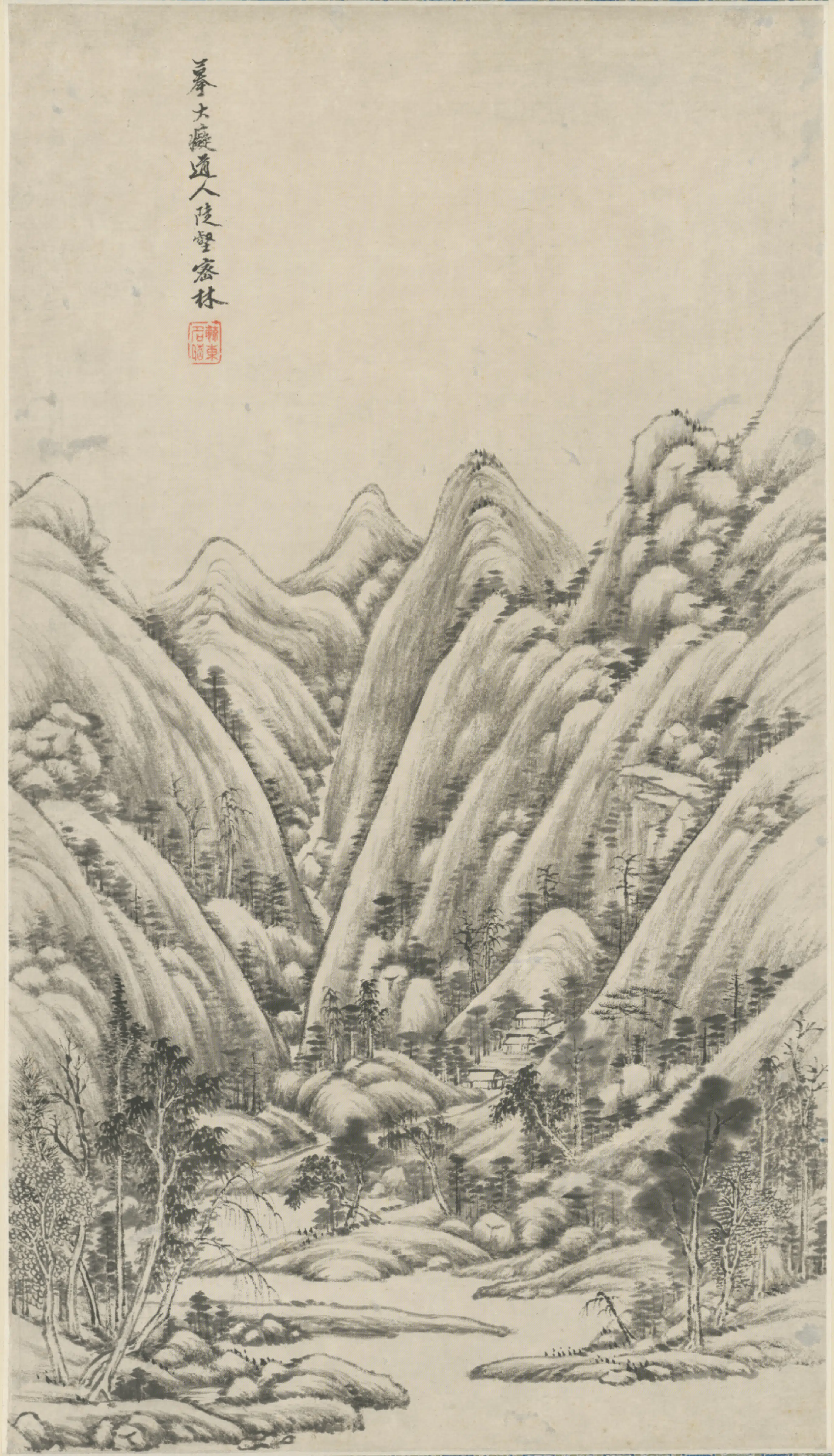 清代【唐岱】《陡壑密林图轴》