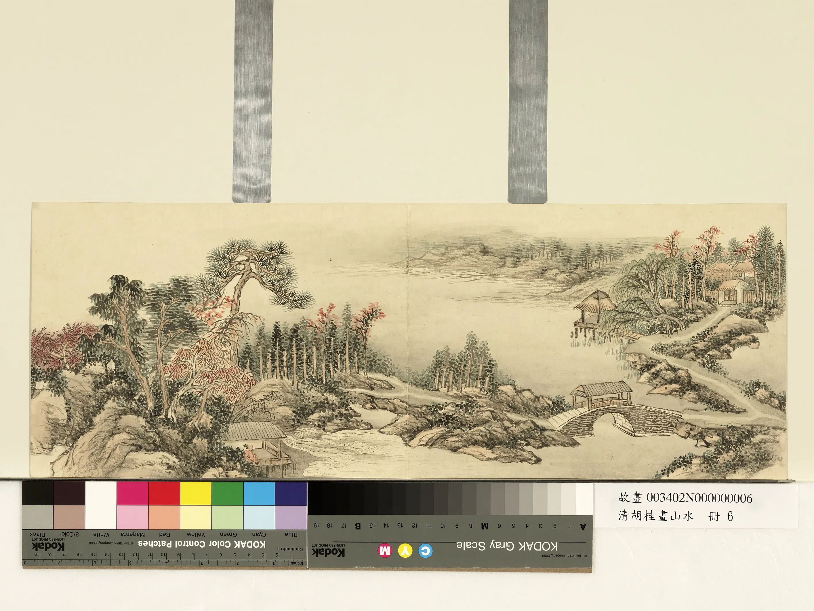 清代【胡桂】《画山水册-溪桥水亭》