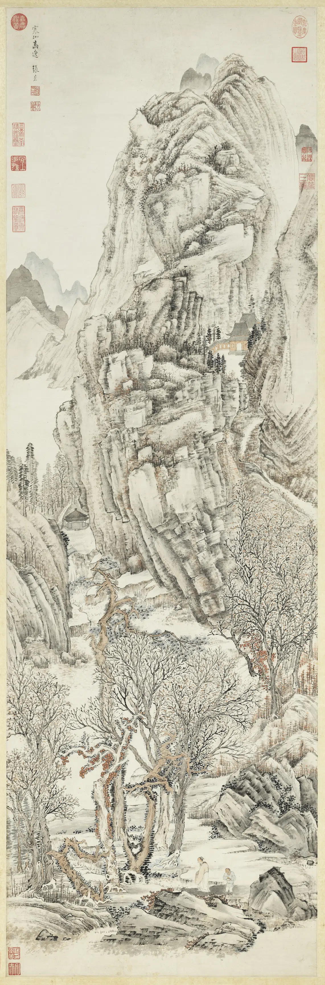 明朝【张宏】《寒山高逸图轴》