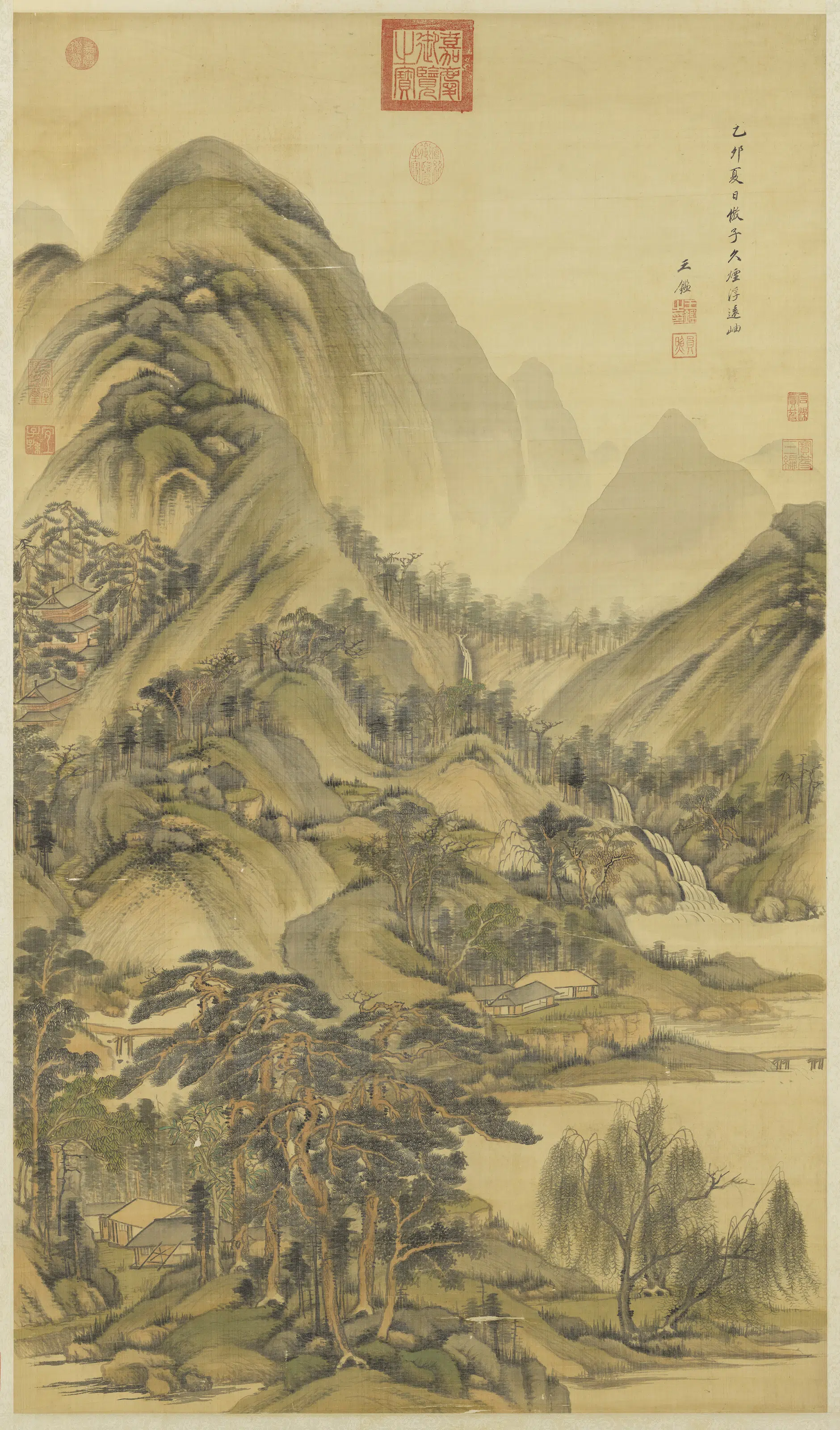清代【王鉴】《仿黄公望烟浮远岫图轴》