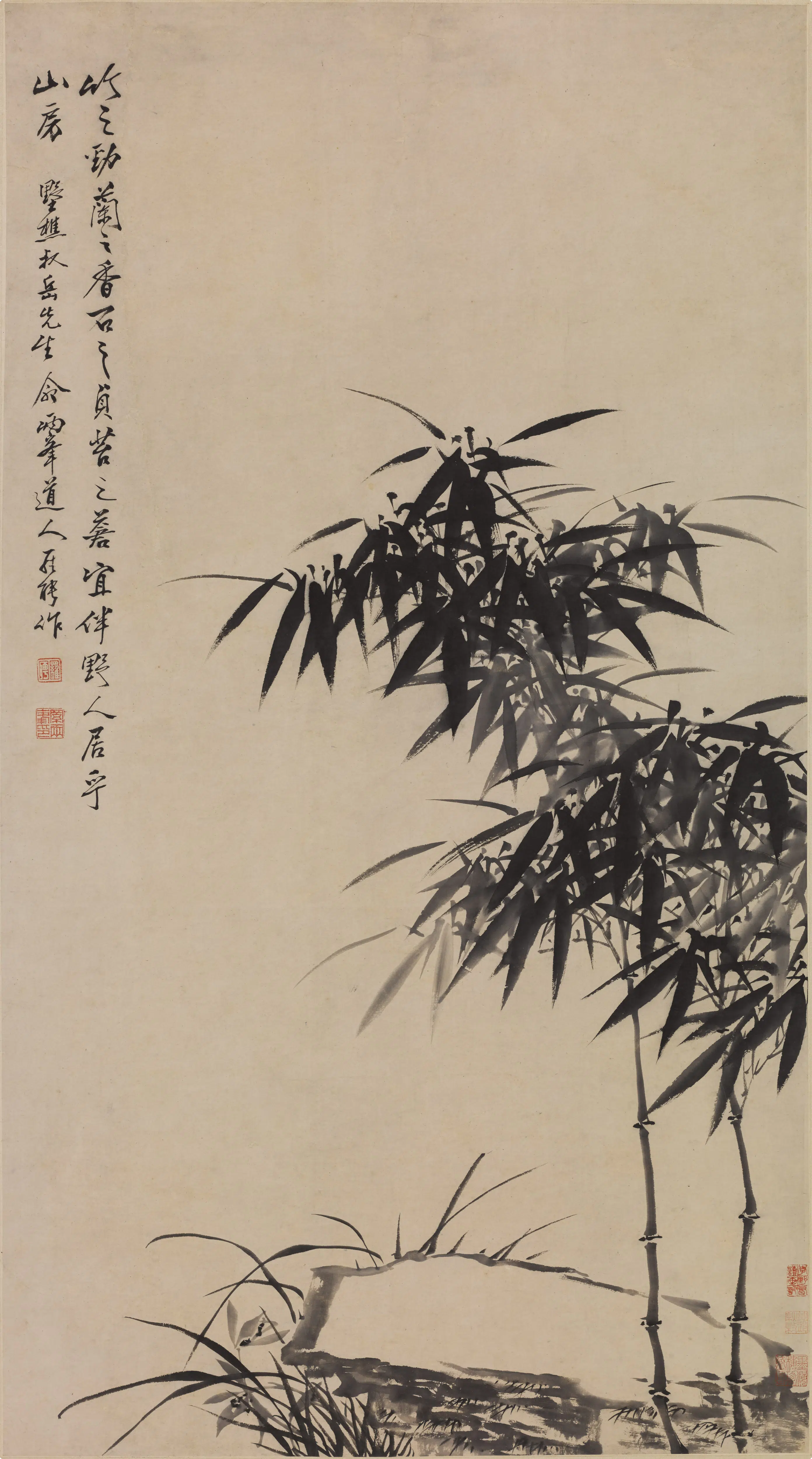 清代【罗聘】《竹石兰花图轴》