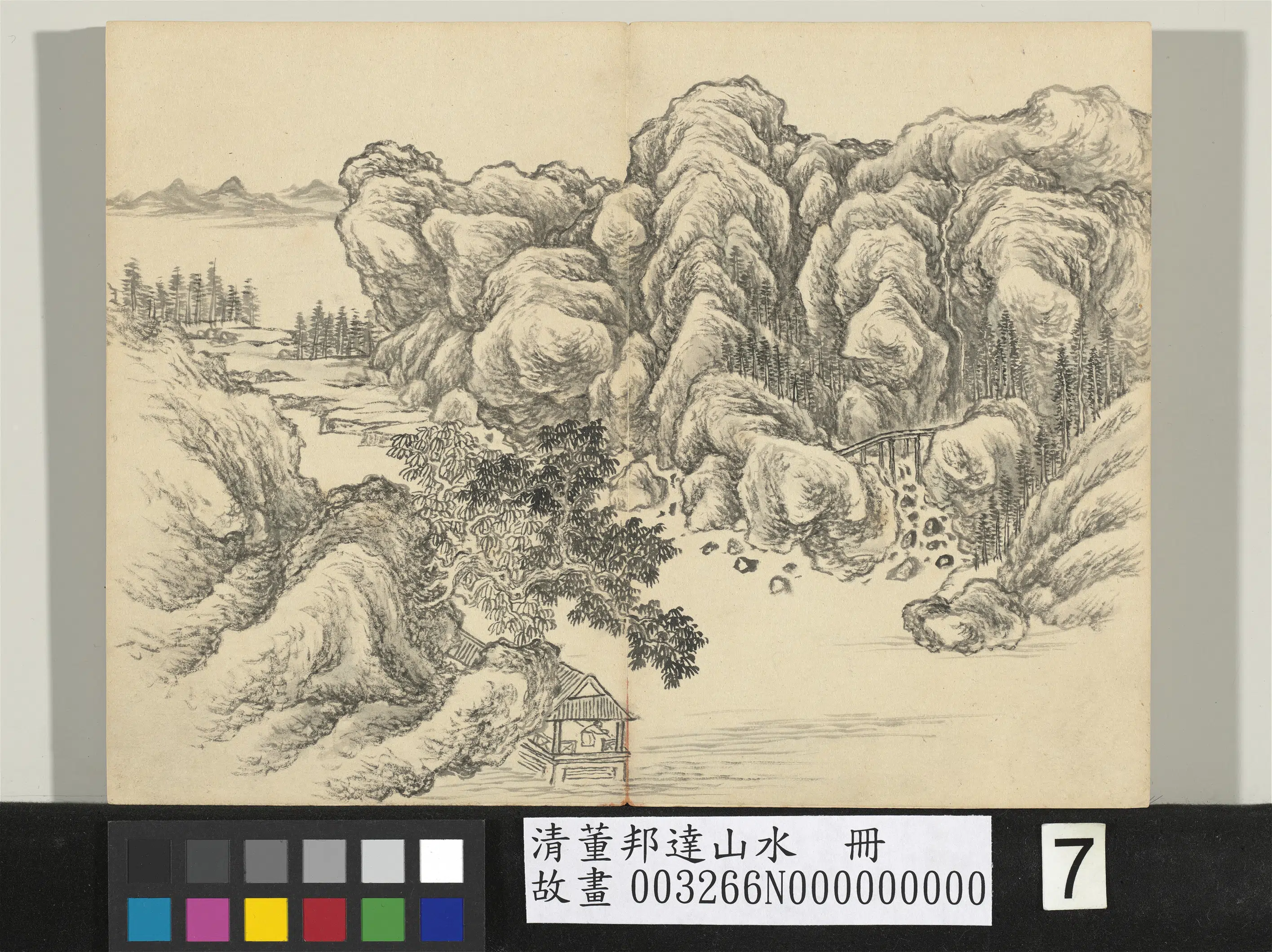 清代【董邦达】《山水册-溪桥水榭》