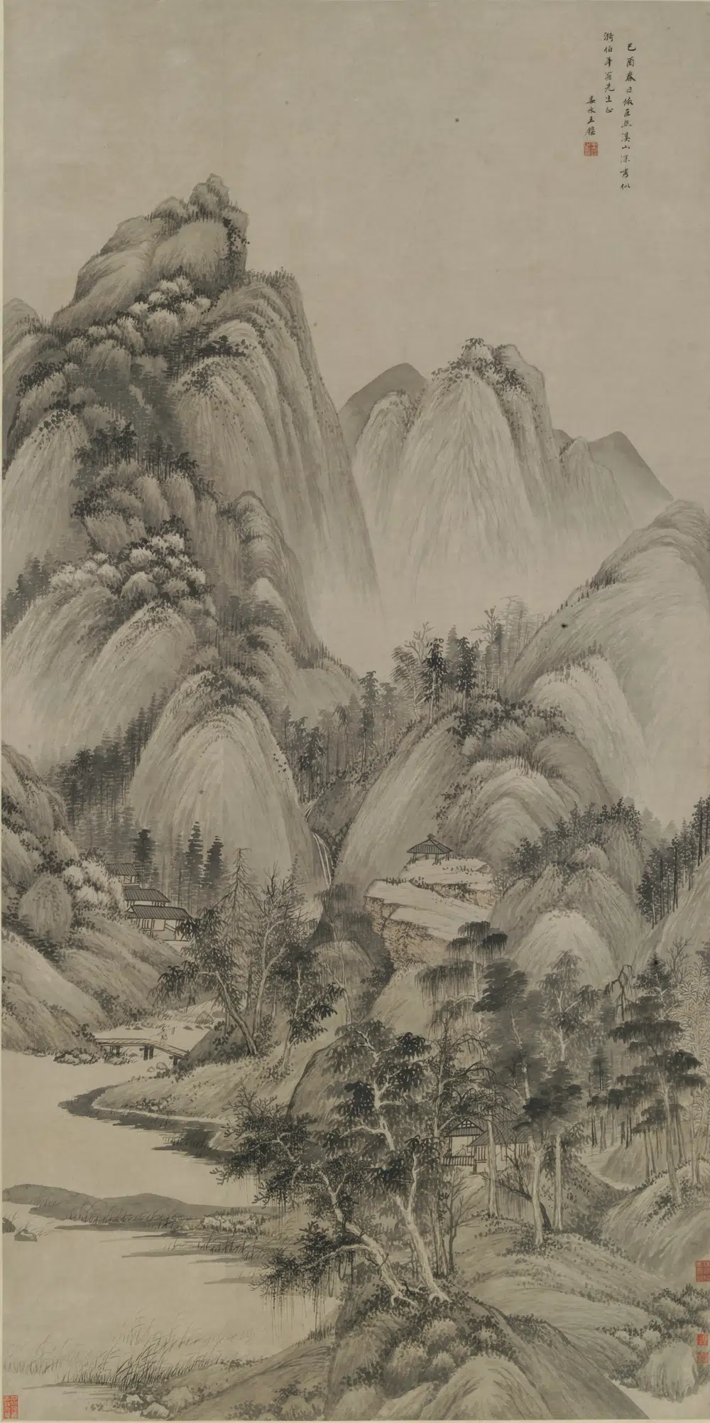 清代【王鉴】《溪山深秀图轴-2》