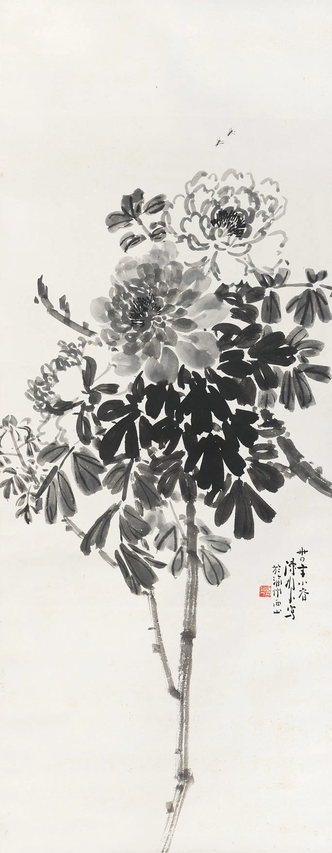 近代【陈树人】《墨牡丹轴-1》