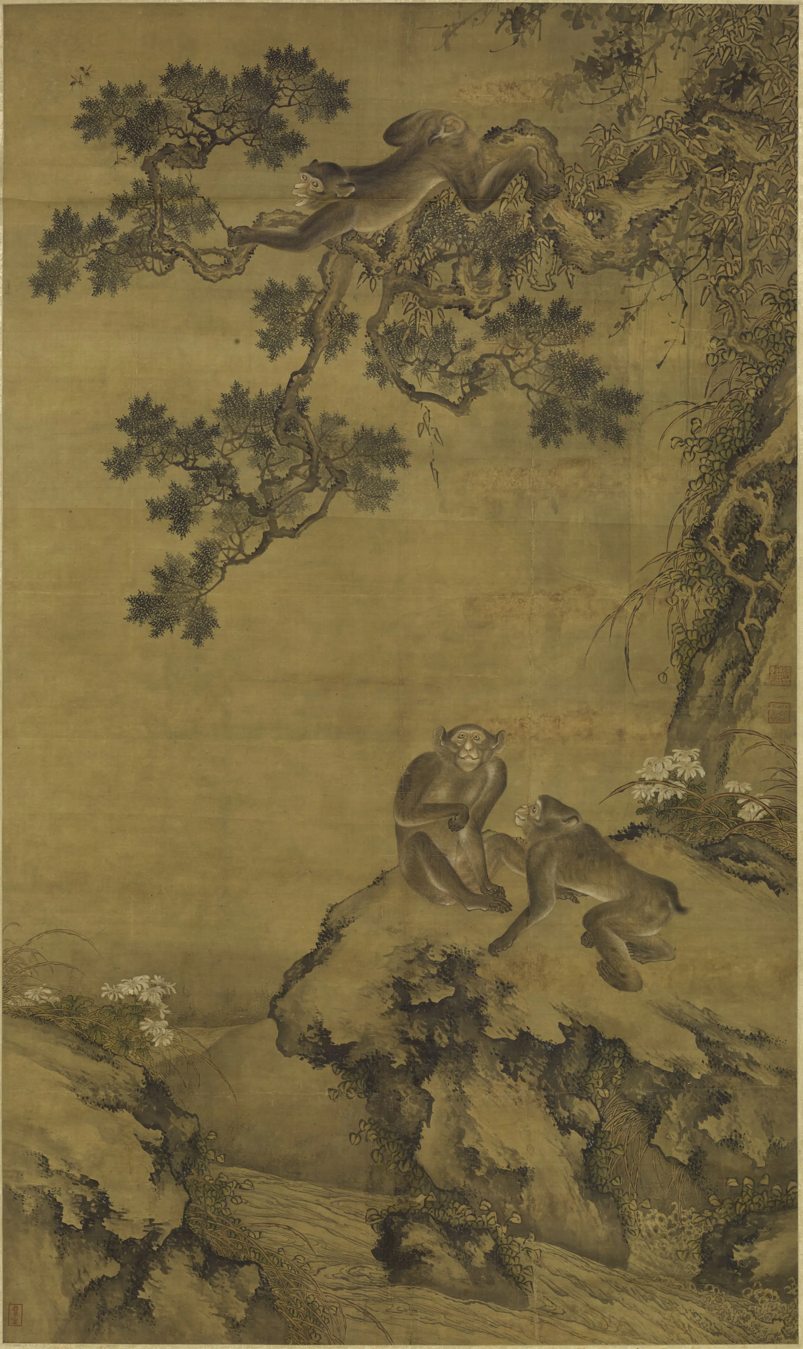 清代【沈天骧驾千】《蜂猴图轴》