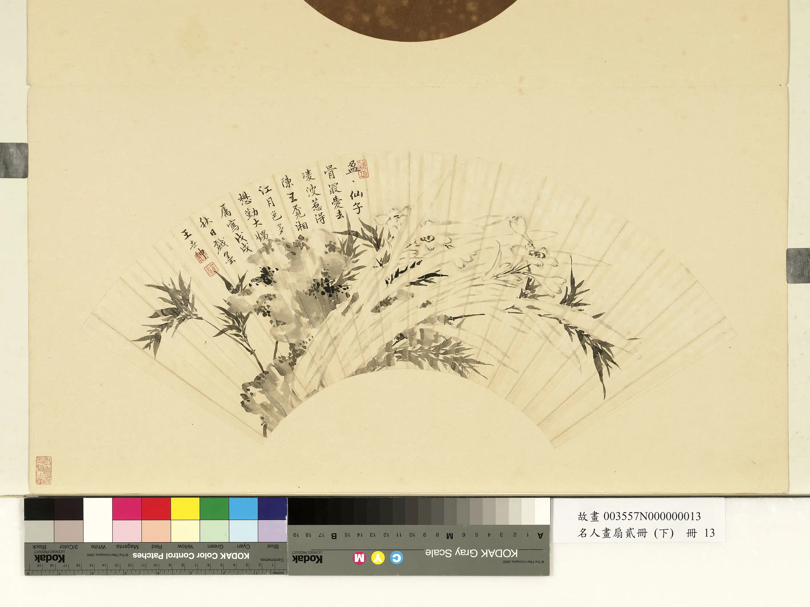 清代【王世绅】《名人画扇贰册(下)册-水仙竹石》 第1张