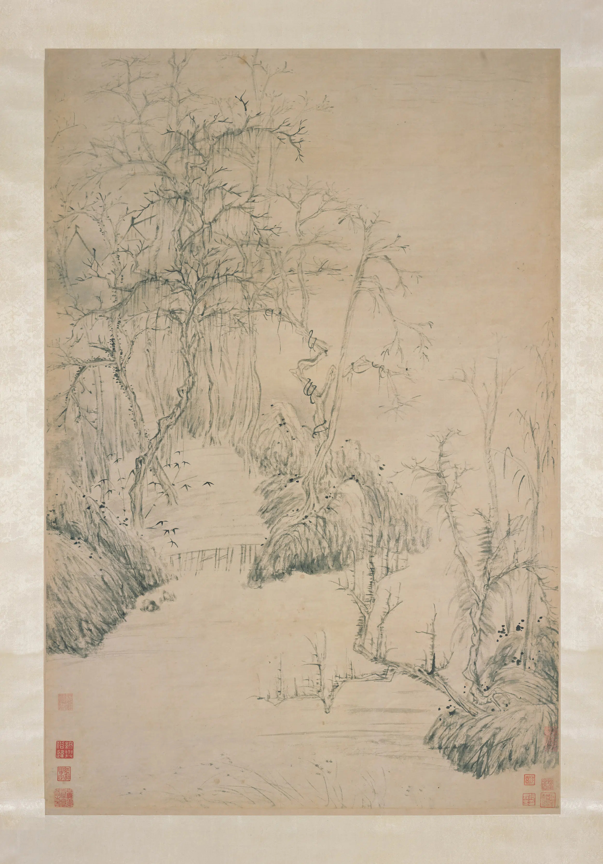 清代【华喦（华岩)】《秋水寒林图轴》