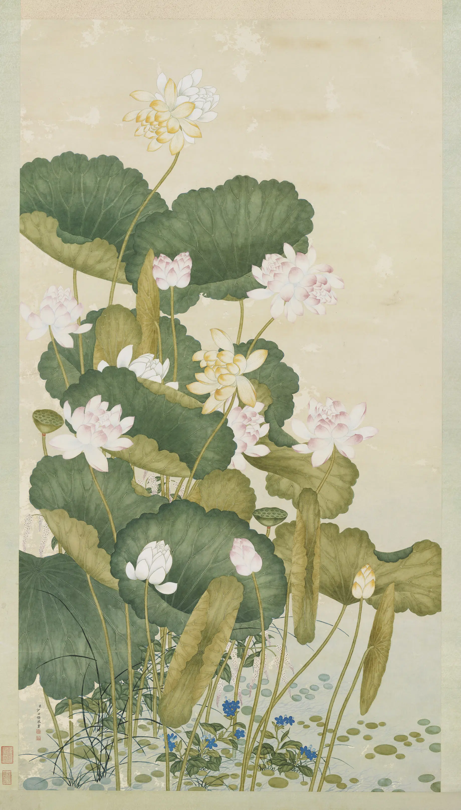 清代【沈世杰】《荷花图轴》