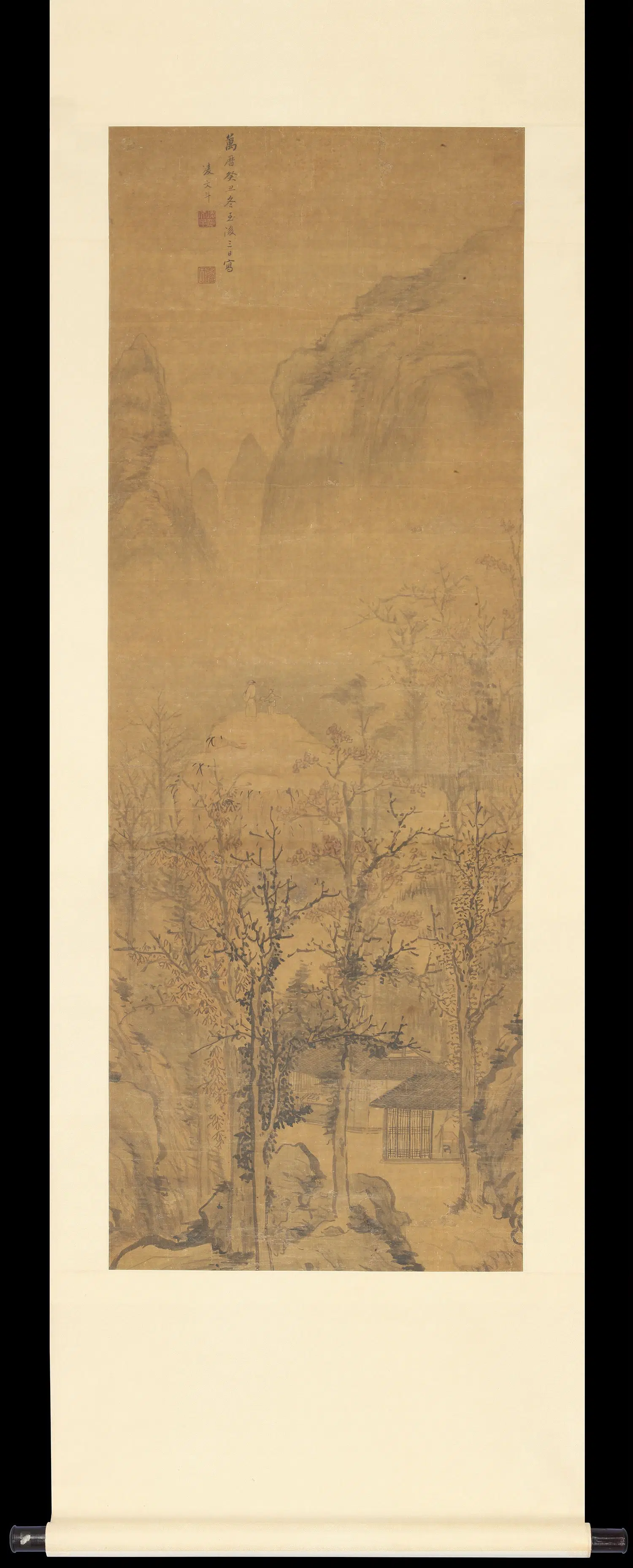 清朝【文斗】《山水人物轴》 第1张